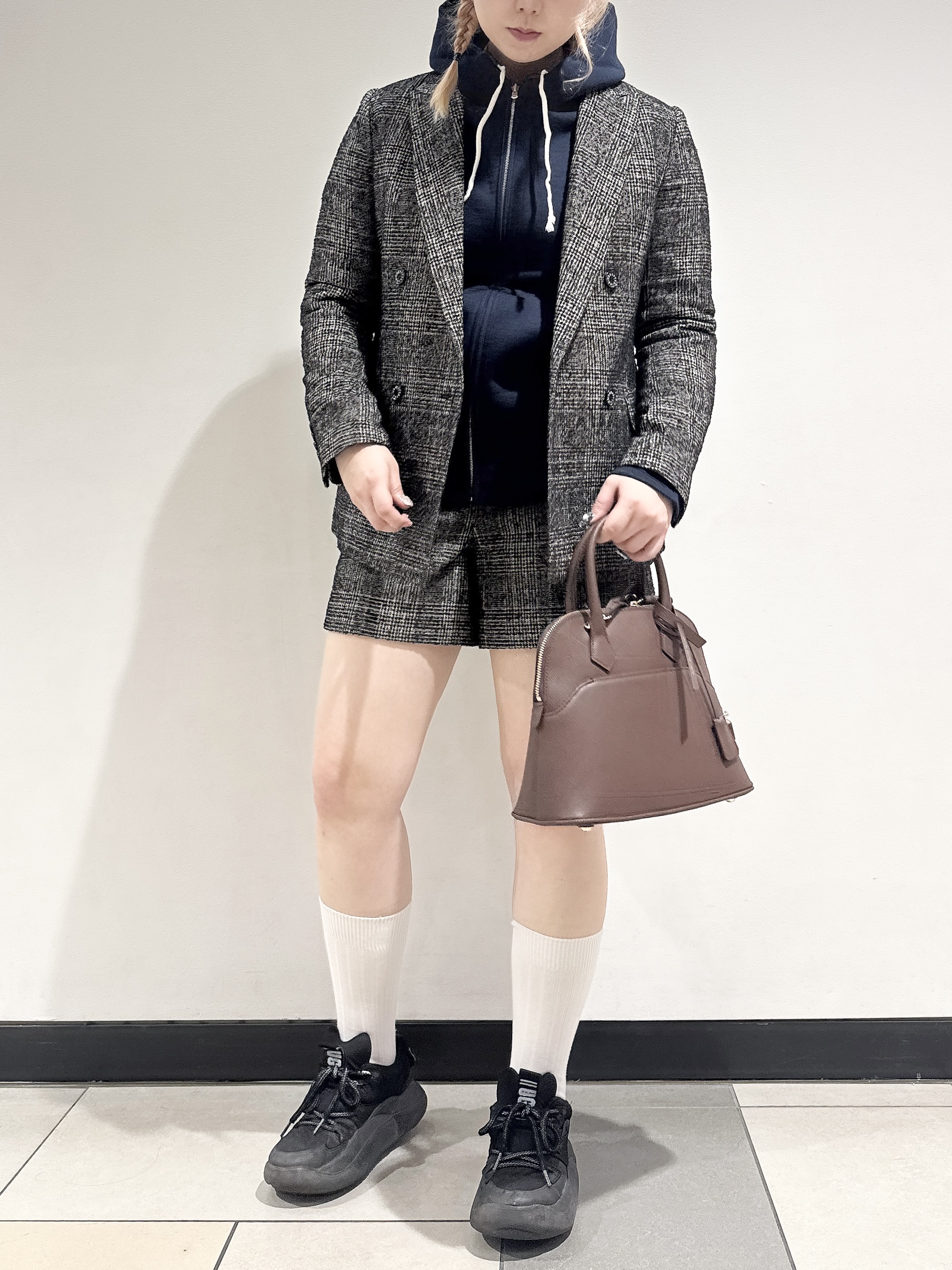 なかもとあきさんの「DRESSTERIOR｜【セットアップ可能】ループグレンチェックダブルジャケット」を使ったコーディネート