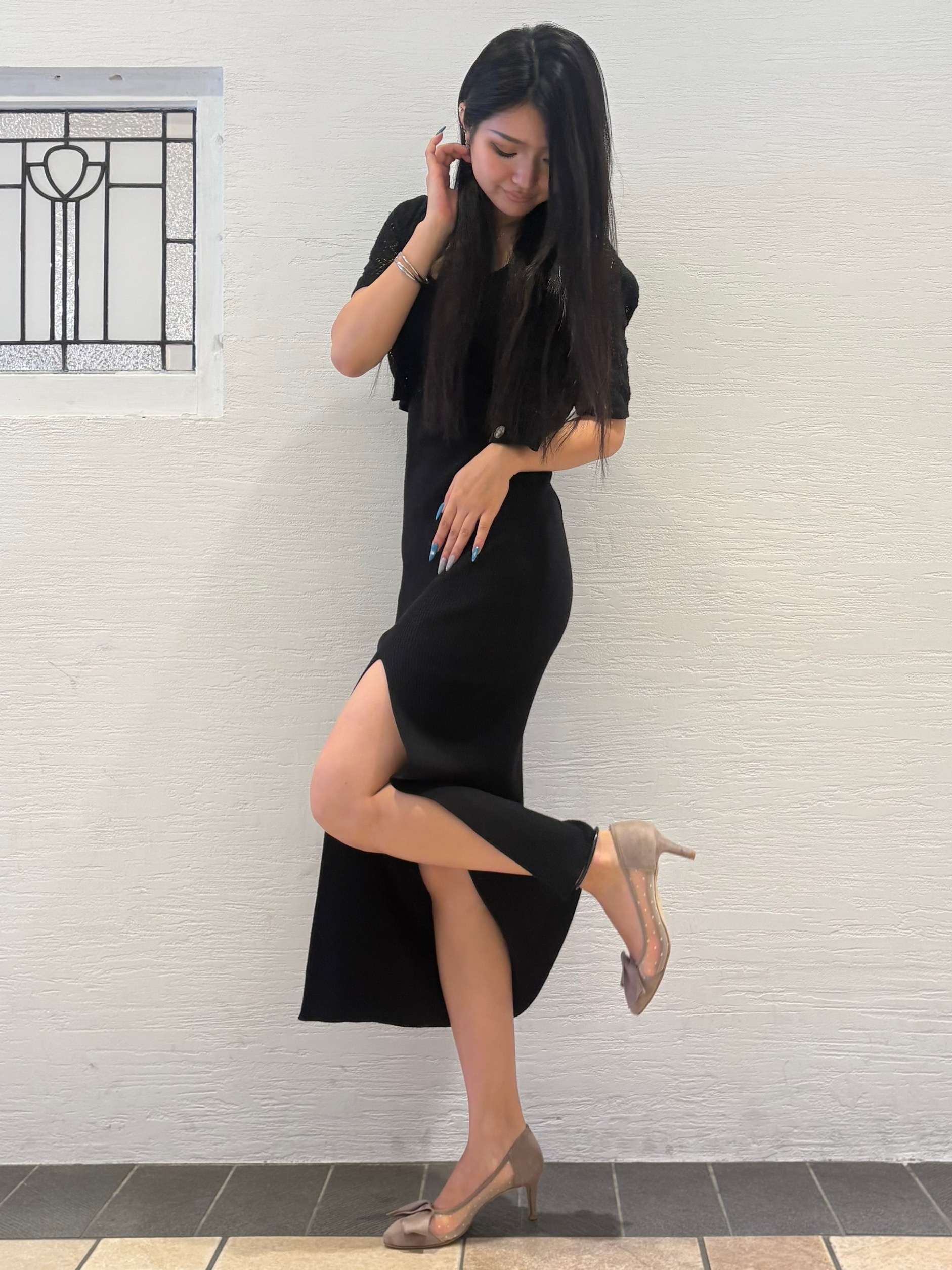 ゆずはさんの「ESPERANZA｜折りリボンチュールパンプス」を使ったコーディネート