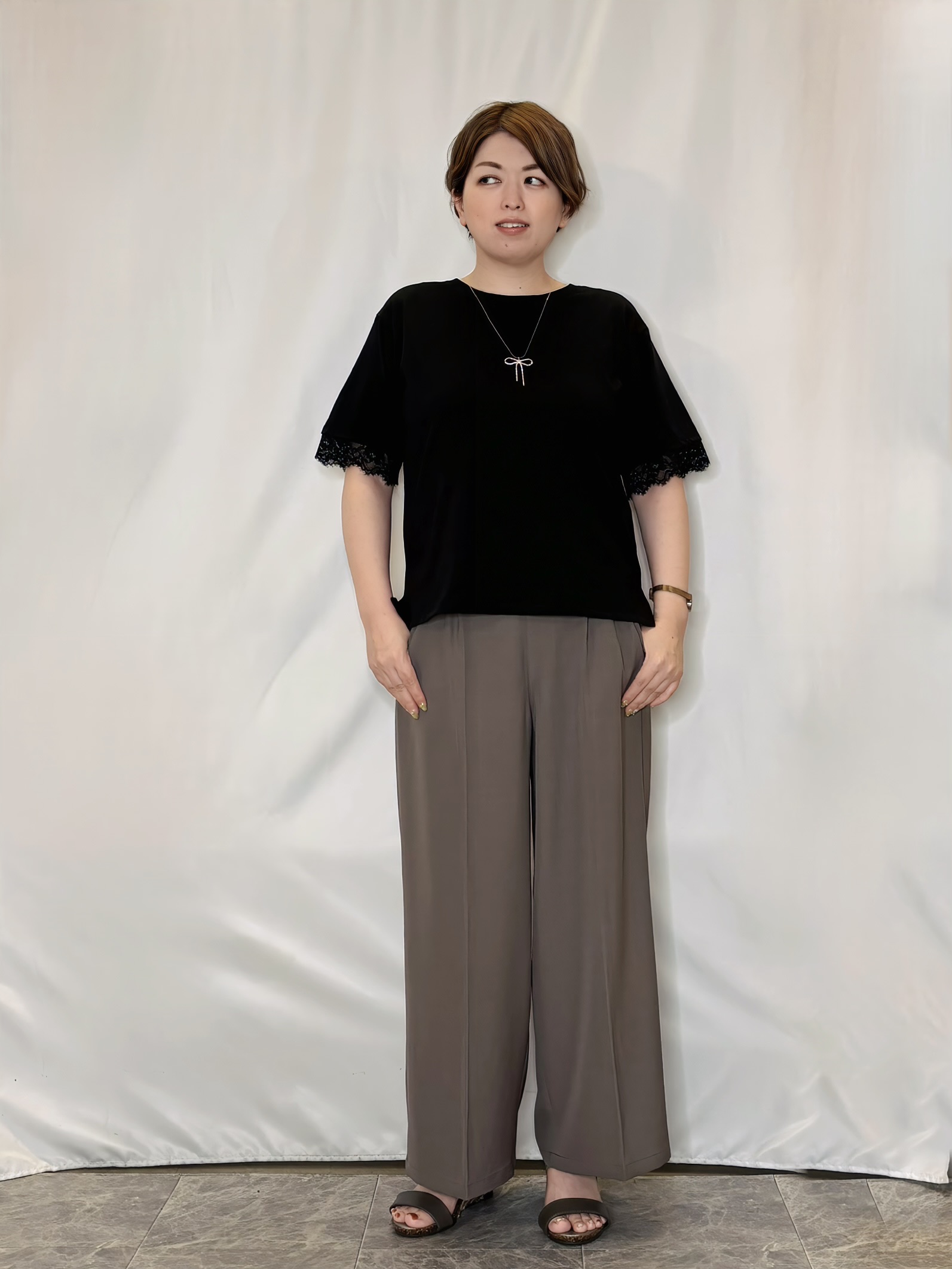 たみさんの「SHOO･LA･RUE｜【ひんやり/UV/S-LL】柄アソート お袖レースが旬顔 上品に決まる大人Tシャツ」を使ったコーディネート