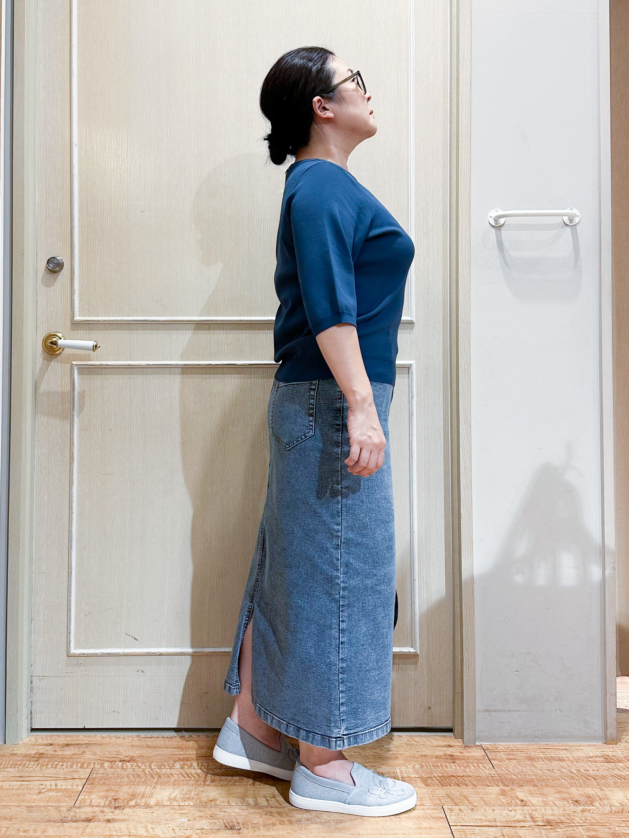 umeさんの「SHOO･LA･RUE｜【ガンガン洗える/ひんやり/UV/毛玉になりにくい】二の腕見せない 5分袖ニット」を使ったコーディネート