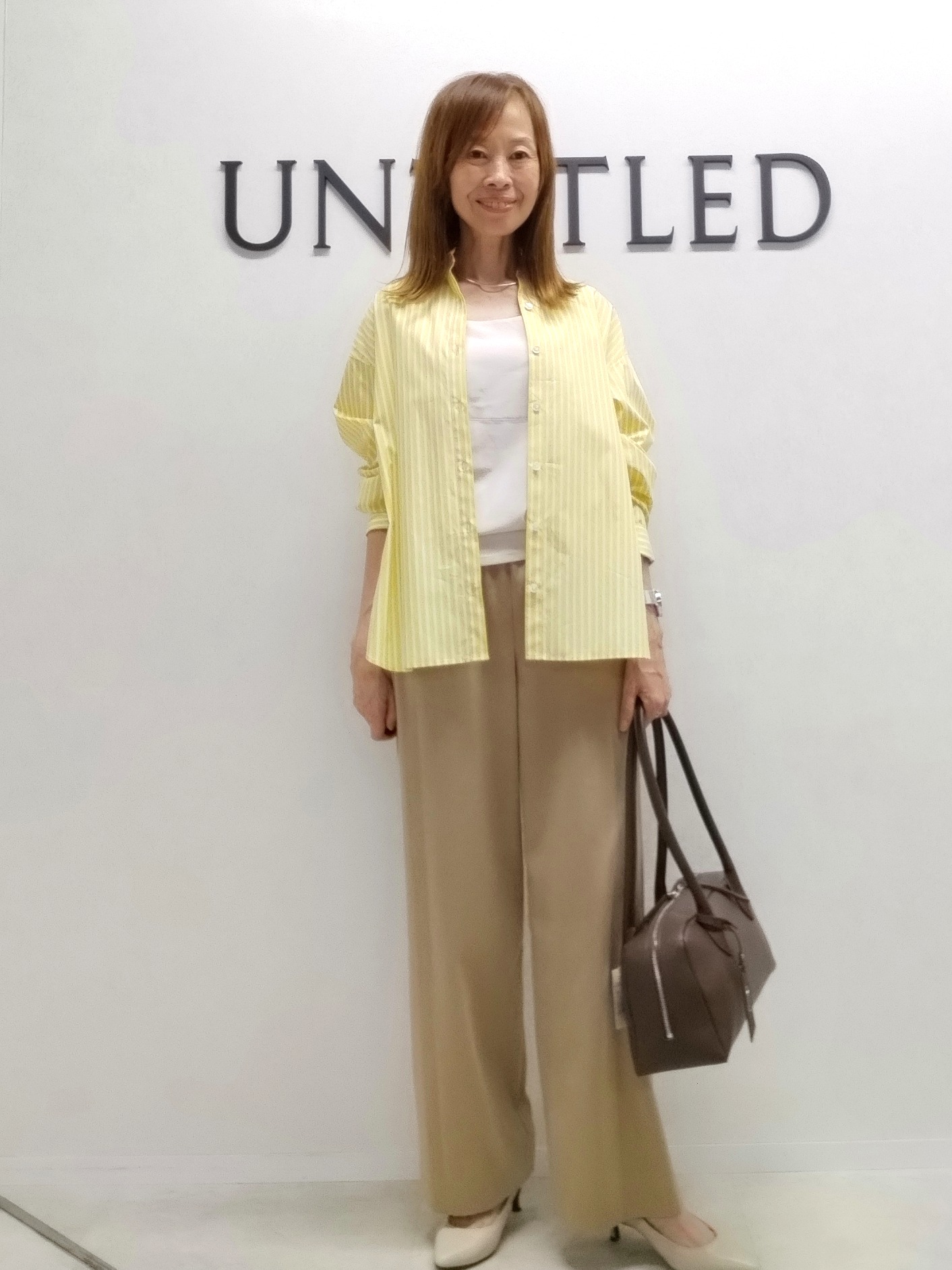 もりさんの「UNTITLED｜【ウエストゴム】シャイニーキュプラワイドパンツ」を使ったコーディネート