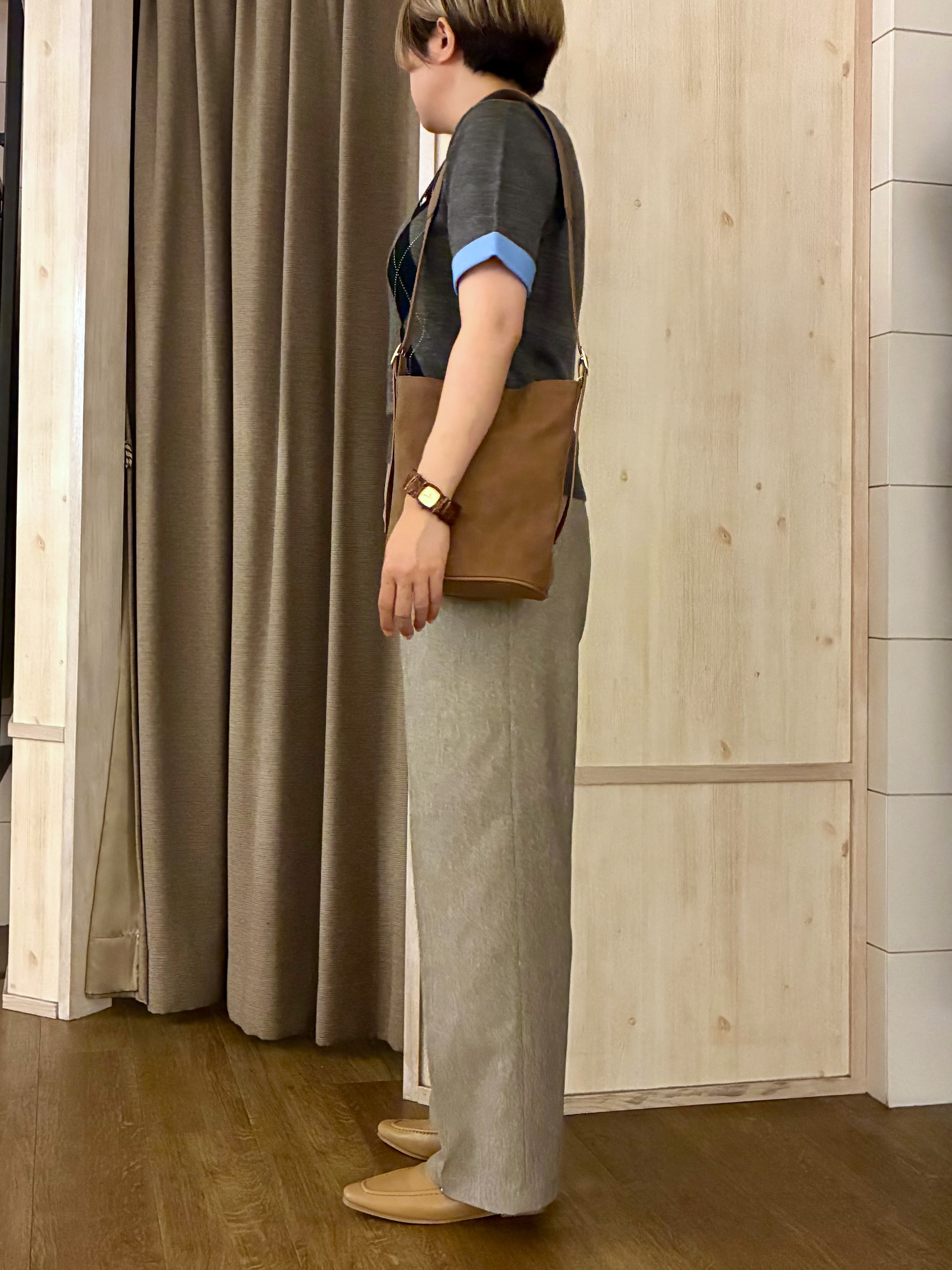 aiさんの「THE SHOP TK｜POLO BCS/アーガイル5分袖ニット」を使ったコーディネート
