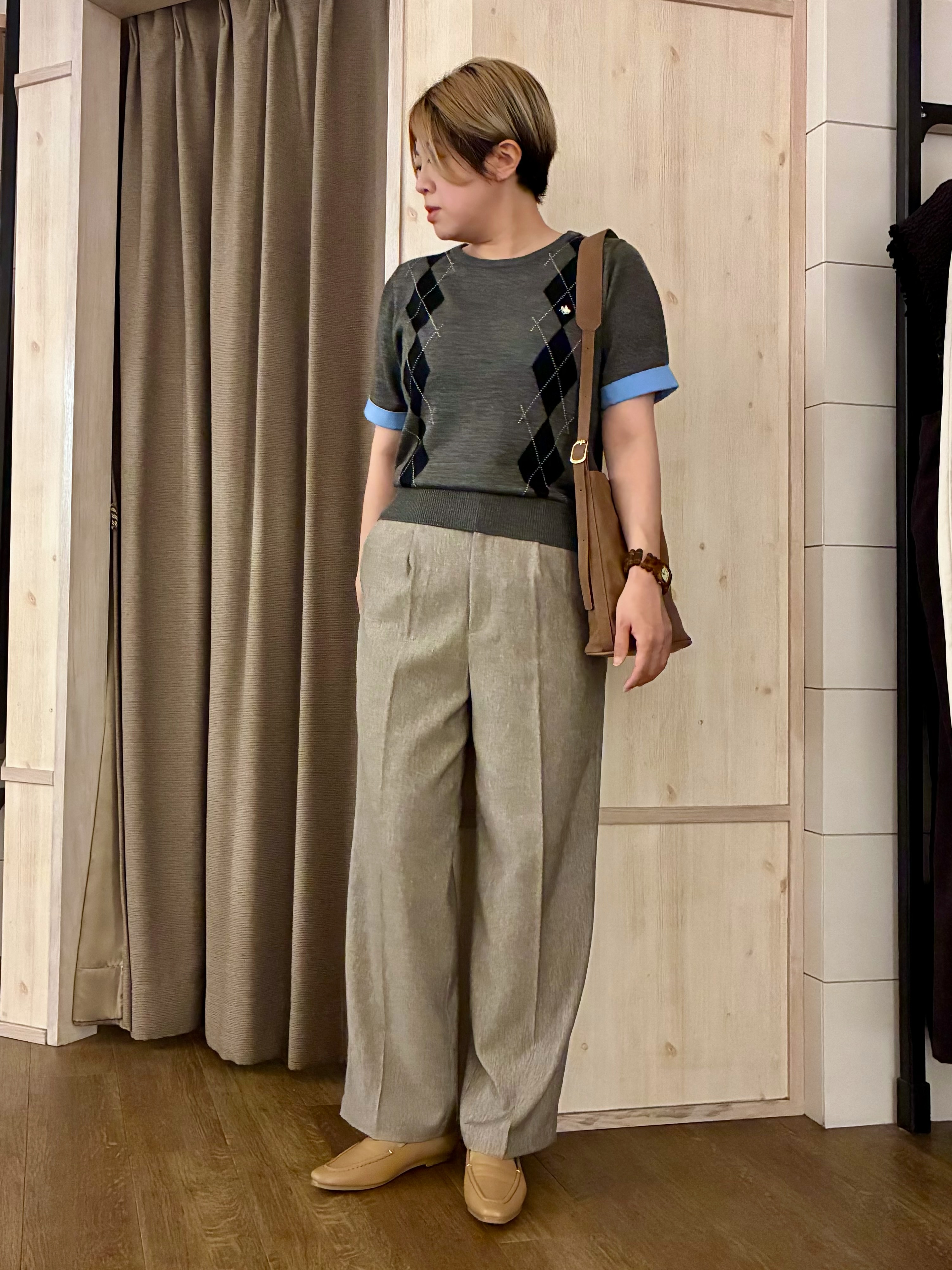 aiさんの「THE SHOP TK｜POLO BCS/アーガイル5分袖ニット」を使ったコーディネート