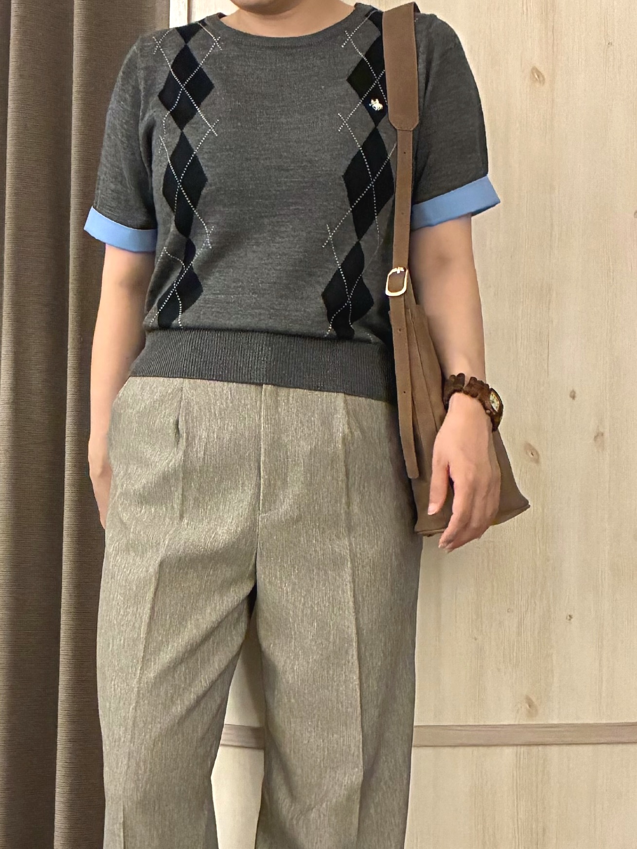 aiさんの「THE SHOP TK｜POLO BCS/アーガイル5分袖ニット」を使ったコーディネート