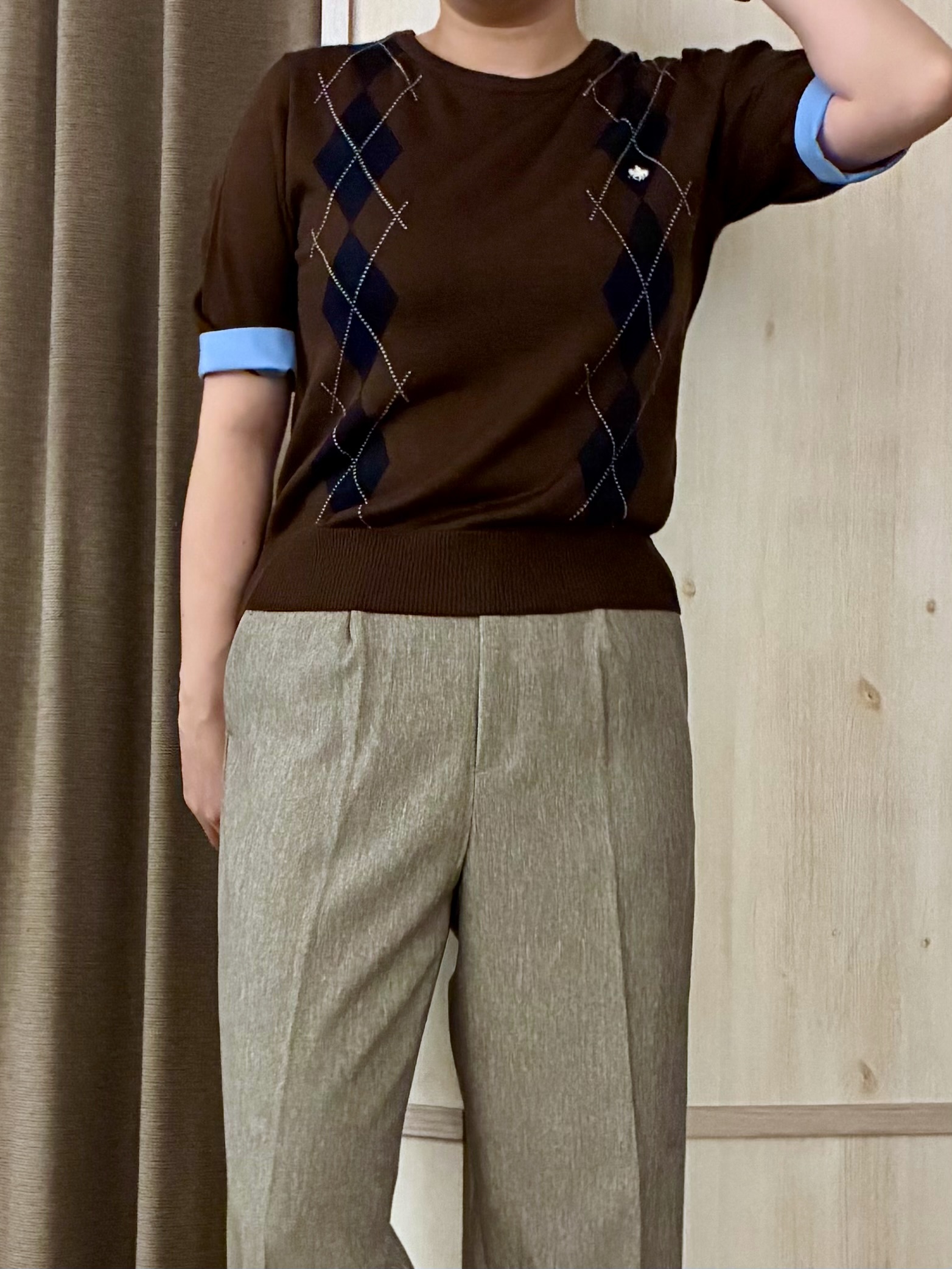 aiさんの「THE SHOP TK｜POLO BCS/アーガイル5分袖ニット」を使ったコーディネート