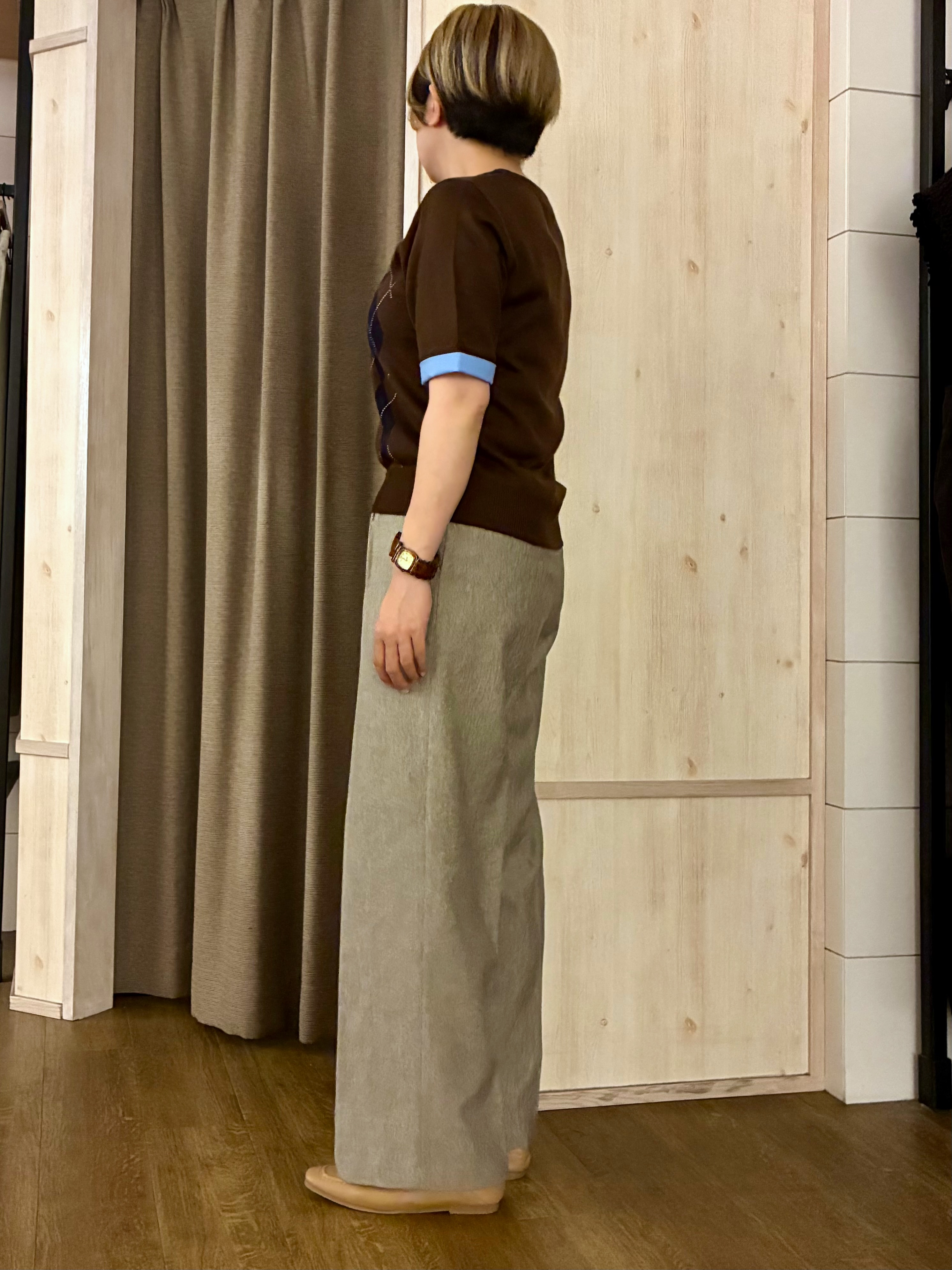 aiさんの「THE SHOP TK｜POLO BCS/アーガイル5分袖ニット」を使ったコーディネート