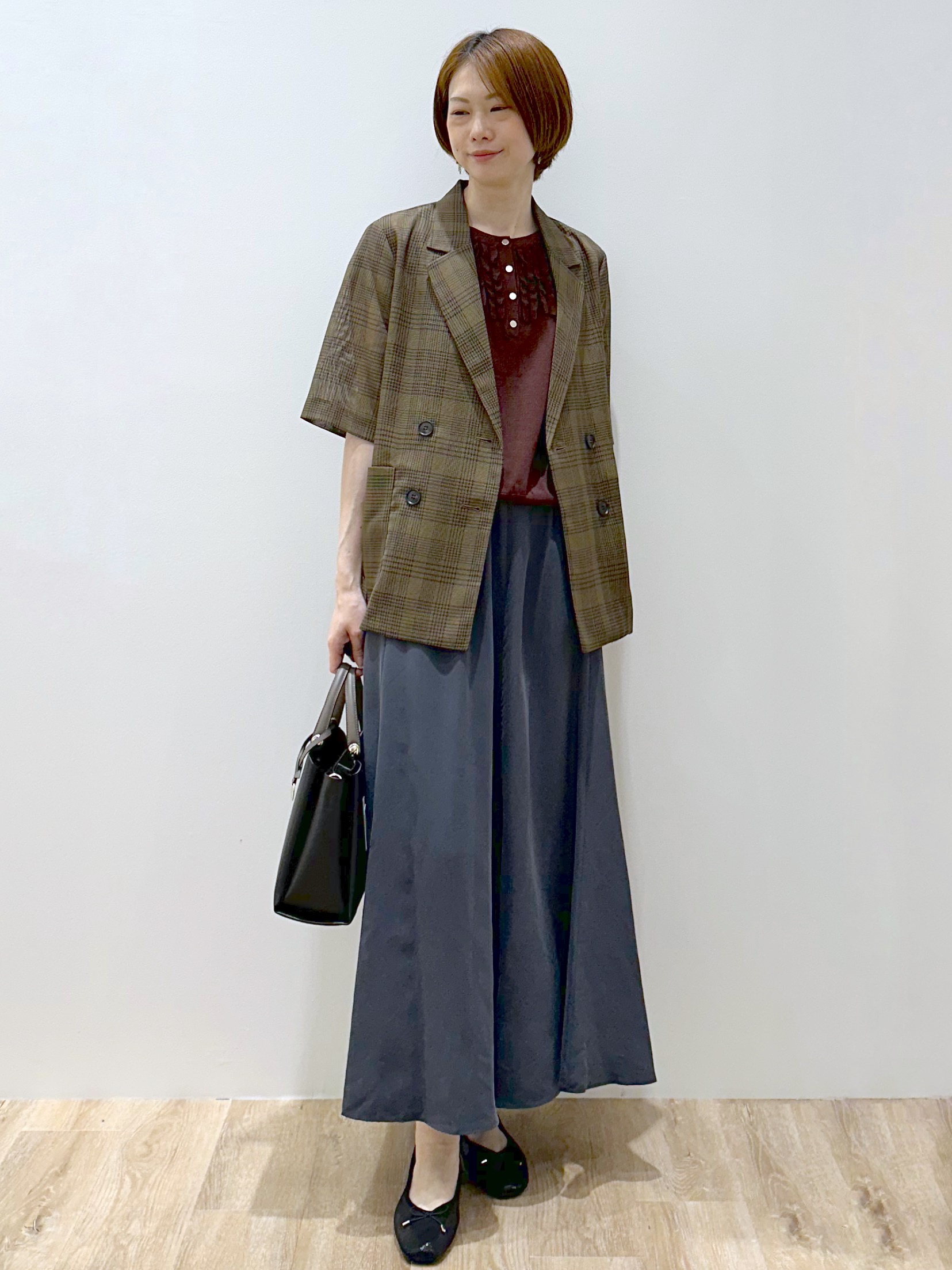 yurieさんの「OPAQUE.CLIP｜メッシュテーラードジャケット／チェック柄アソート【洗濯機OK】」を使ったコーディネート