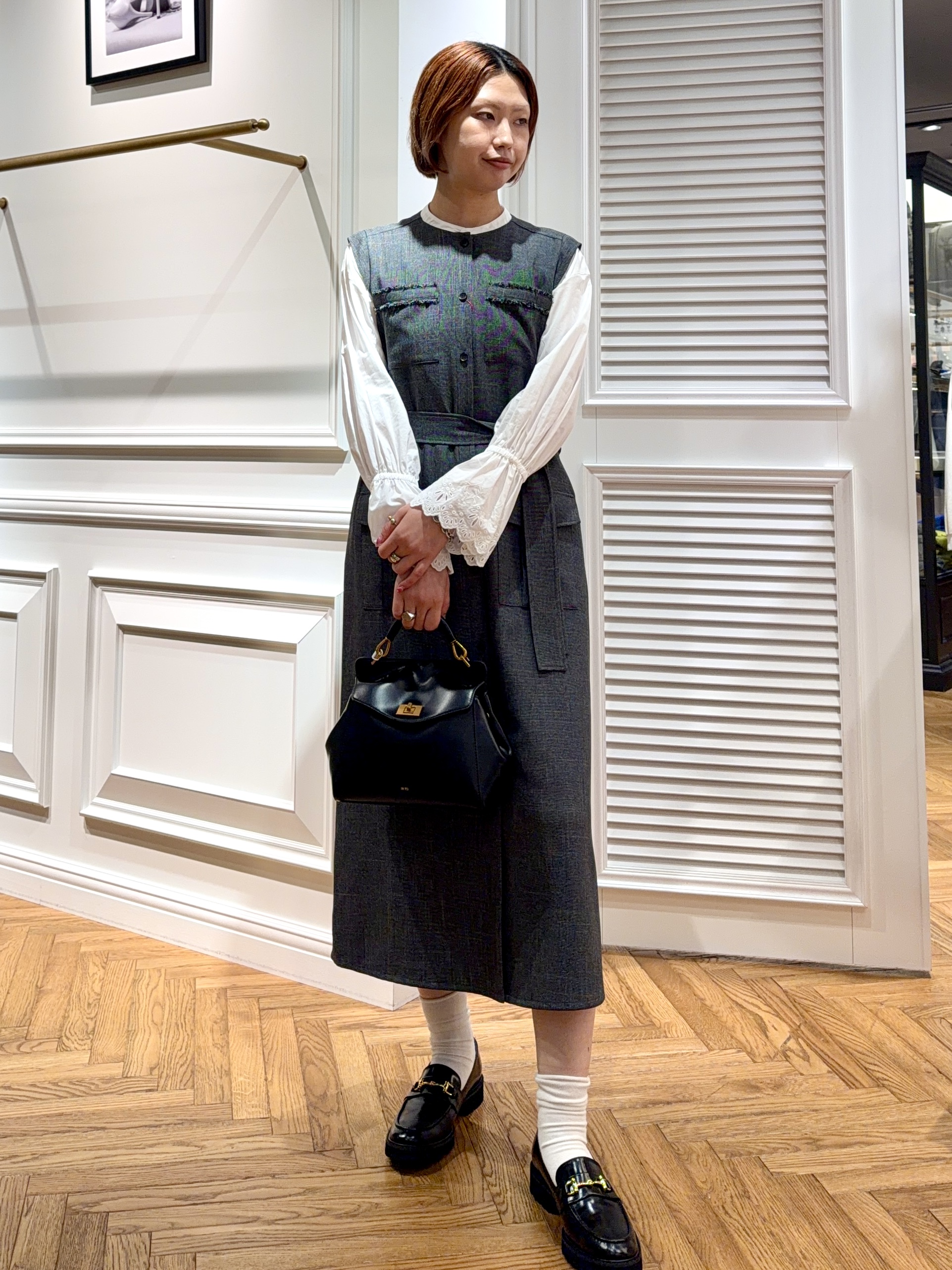 renaさんの「DRESSTERIOR｜【ウォッシャブル】ツイードライクワンピース」を使ったコーディネート
