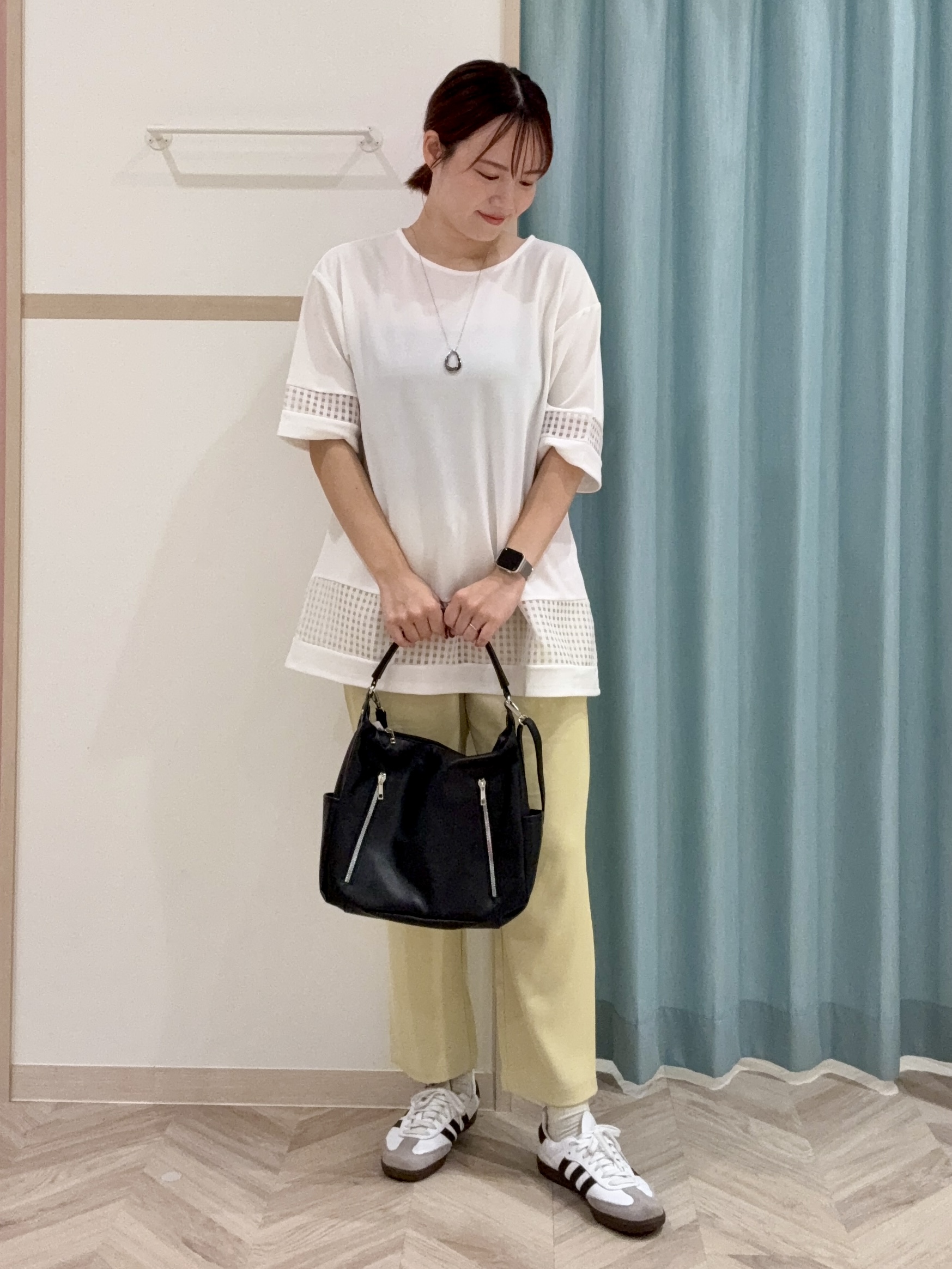 kさんの「SHOO･LA･RUE｜【S-LL】上品に体型カバー 大人のシアーチェックチュニック」を使ったコーディネート
