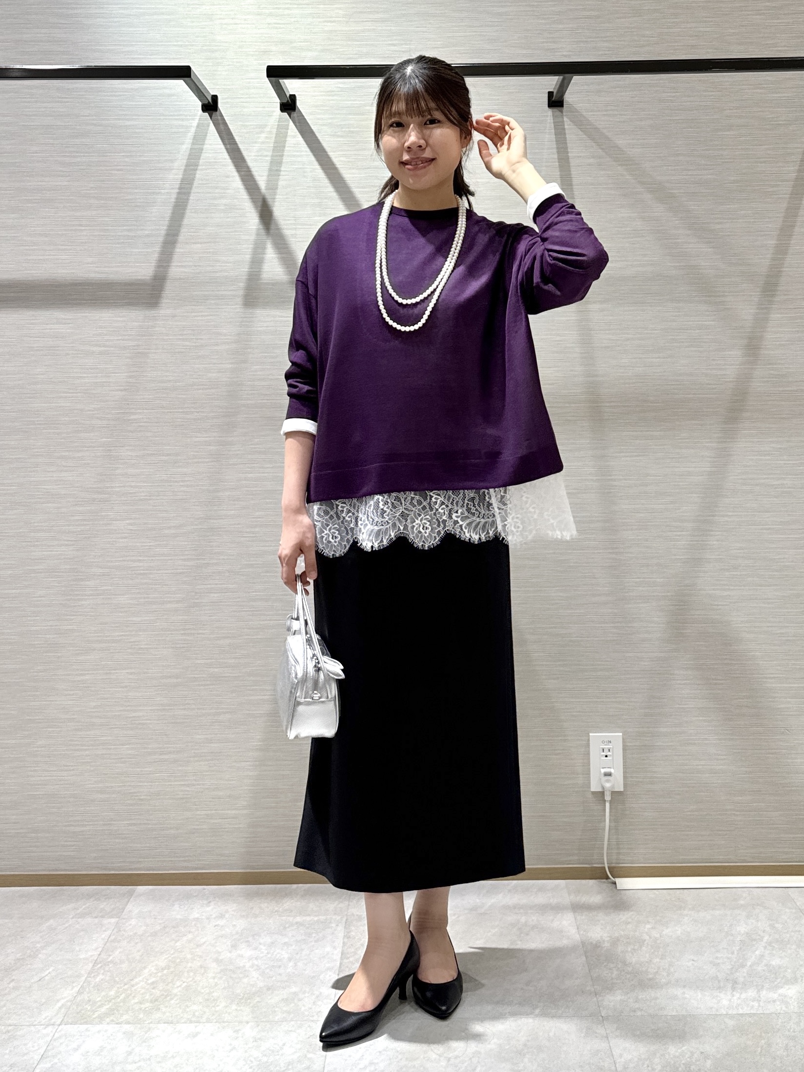 nanaさんの「UNTITLED｜【アンサンブル可/秋羽織り/シアー】前後2WAYカーディガン」を使ったコーディネート