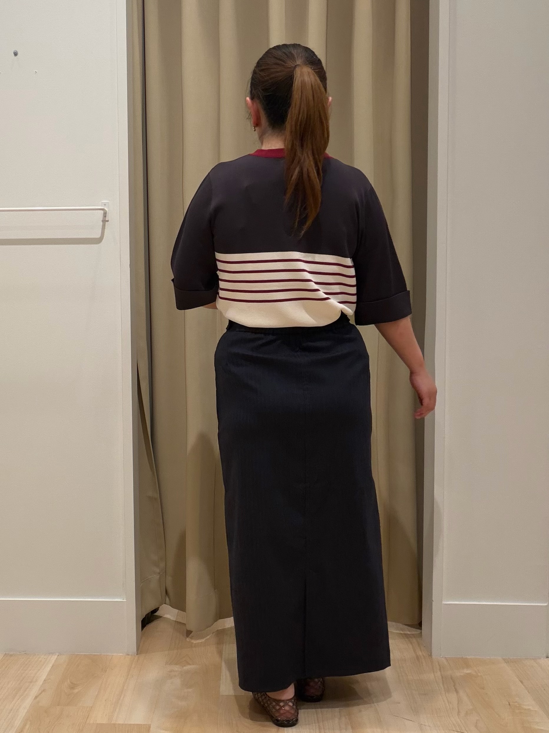 たまさんの「grove｜新色追加！【シリーズ累計36万枚/名品ニット】やわらかドライタッチ 袖メッシュ編みニット」を使ったコーディネート