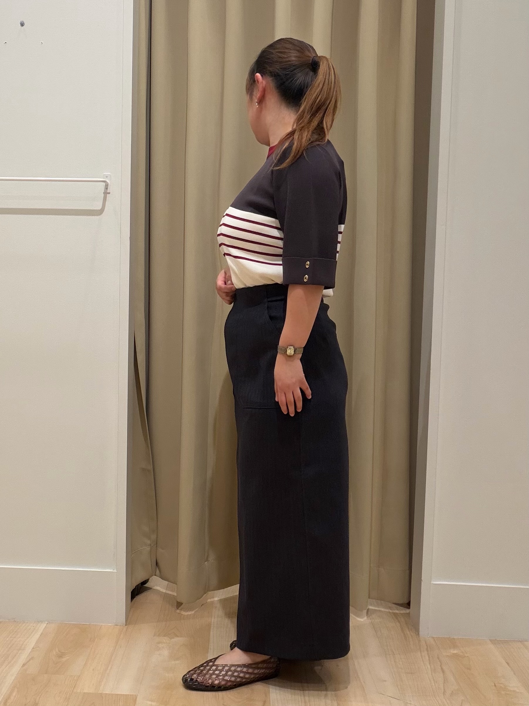 たまさんの「grove｜新色追加！【シリーズ累計36万枚/名品ニット】やわらかドライタッチ 袖メッシュ編みニット」を使ったコーディネート