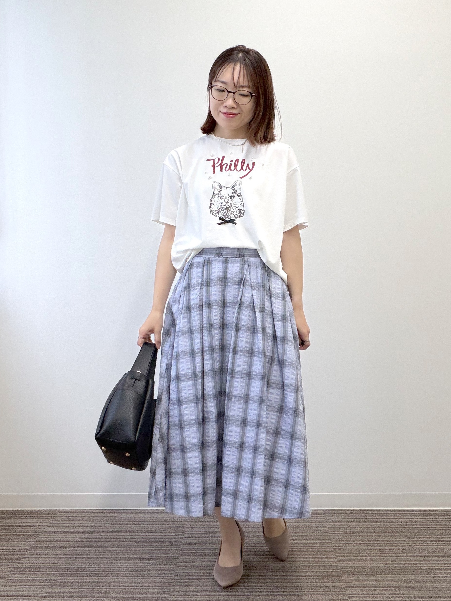 saoriさんの「<Philly chocolateコラボ>キャットプリントTシャツ」を使ったコーディネート