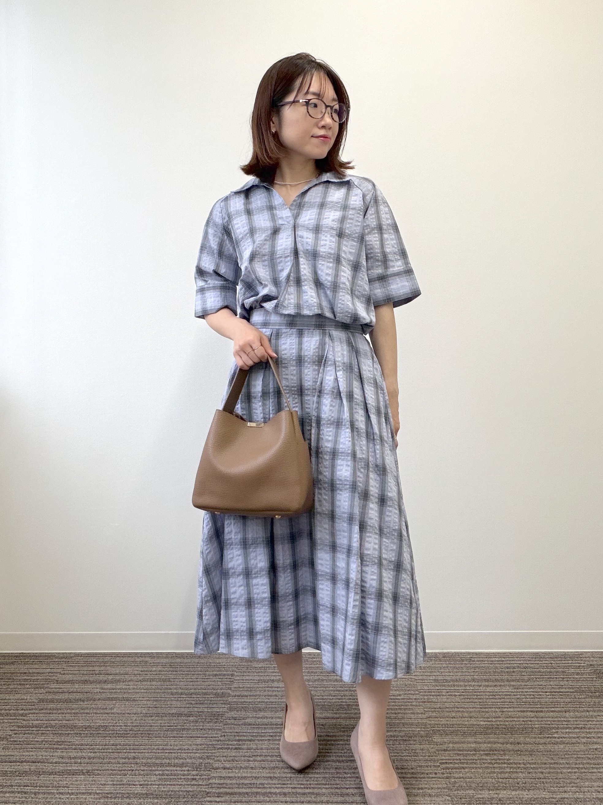 saoriさんの「チェック柄サッカーブラウス」を使ったコーディネート