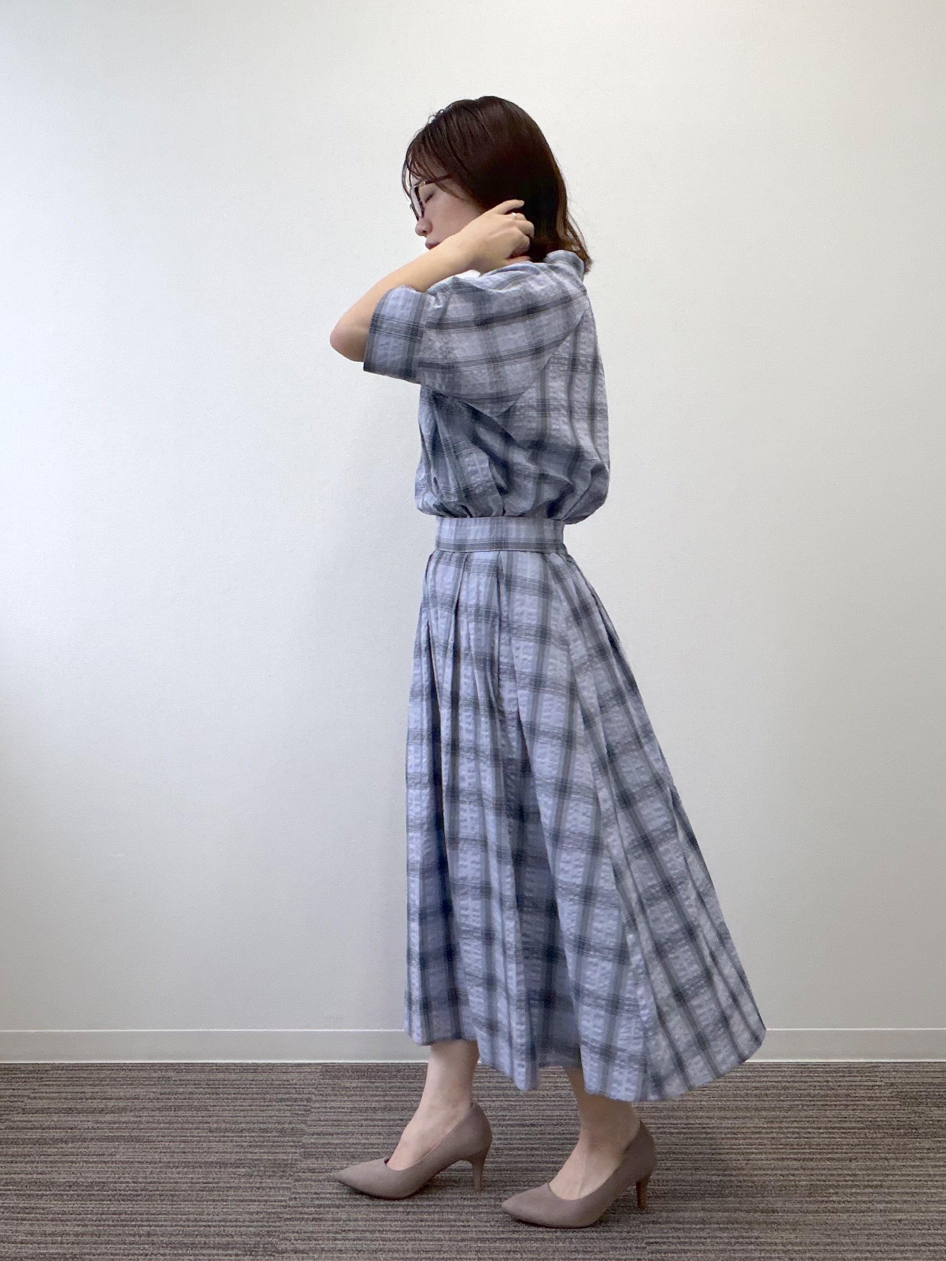 saoriさんの「チェック柄サッカーブラウス」を使ったコーディネート