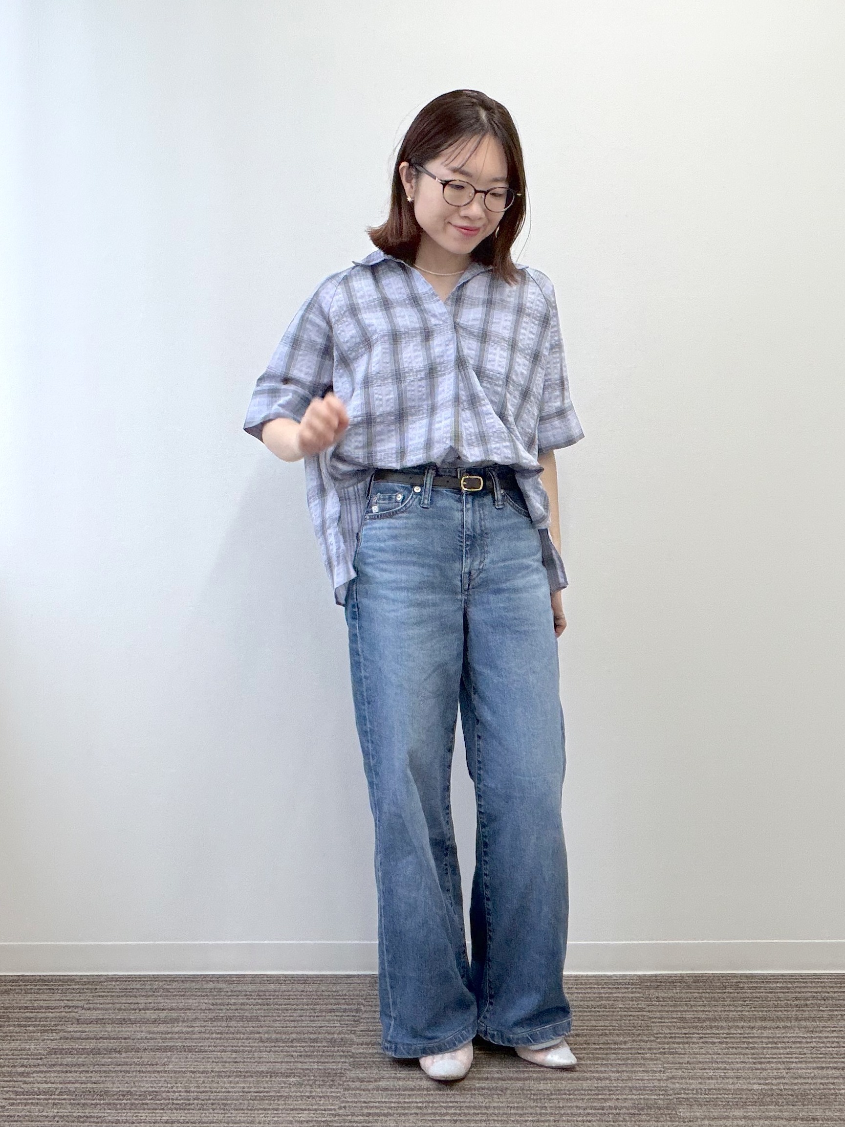 saoriさんの「チェック柄サッカーブラウス」を使ったコーディネート