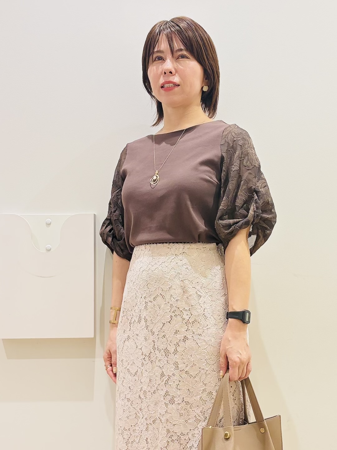 YUKOさんの「index｜【接触冷感／UVケア】ジャカードドッキングスリーブトップス《洗濯機OK》」を使ったコーディネート