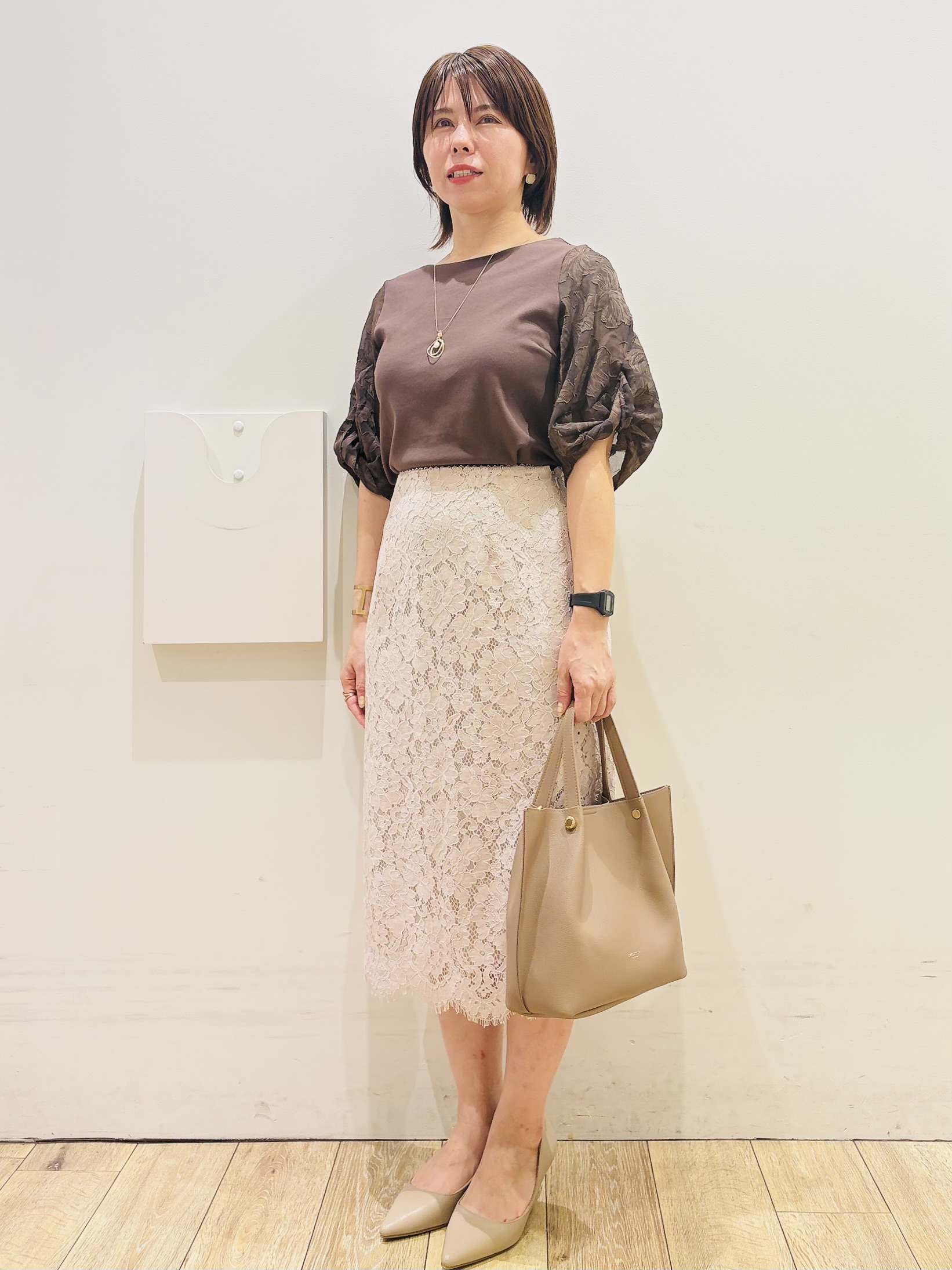 YUKOさんの「index｜【接触冷感／UVケア】ジャカードドッキングスリーブトップス《洗濯機OK》」を使ったコーディネート