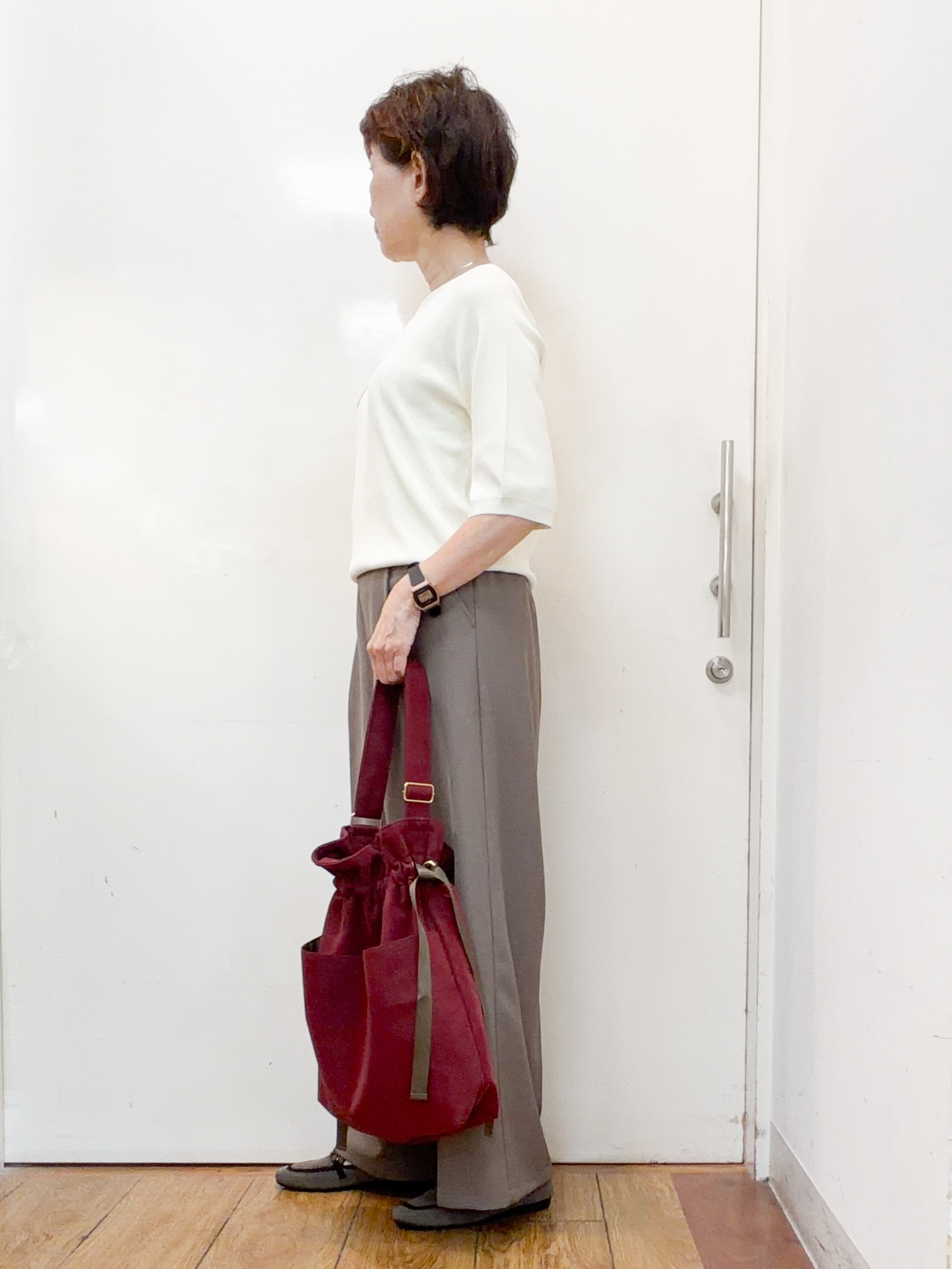 みぃさんの「SHOO･LA･RUE｜【ガンガン洗える/ひんやり/UV/毛玉になりにくい】二の腕見せない 5分袖ニット」を使ったコーディネート