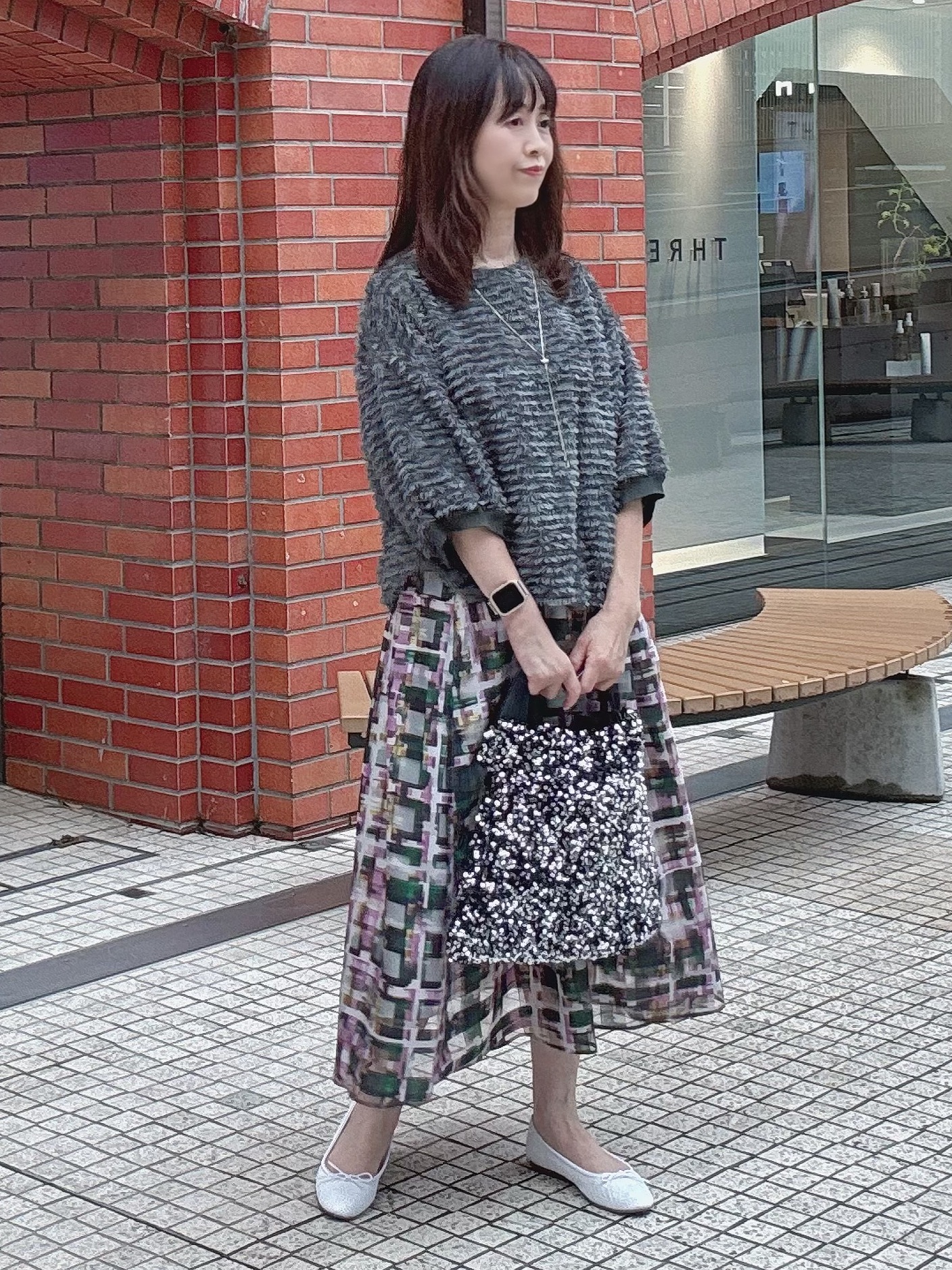 makiさんの「UNTITLED｜【秋映え/体型カバー】フェザージャガードプルオーバー」を使ったコーディネート