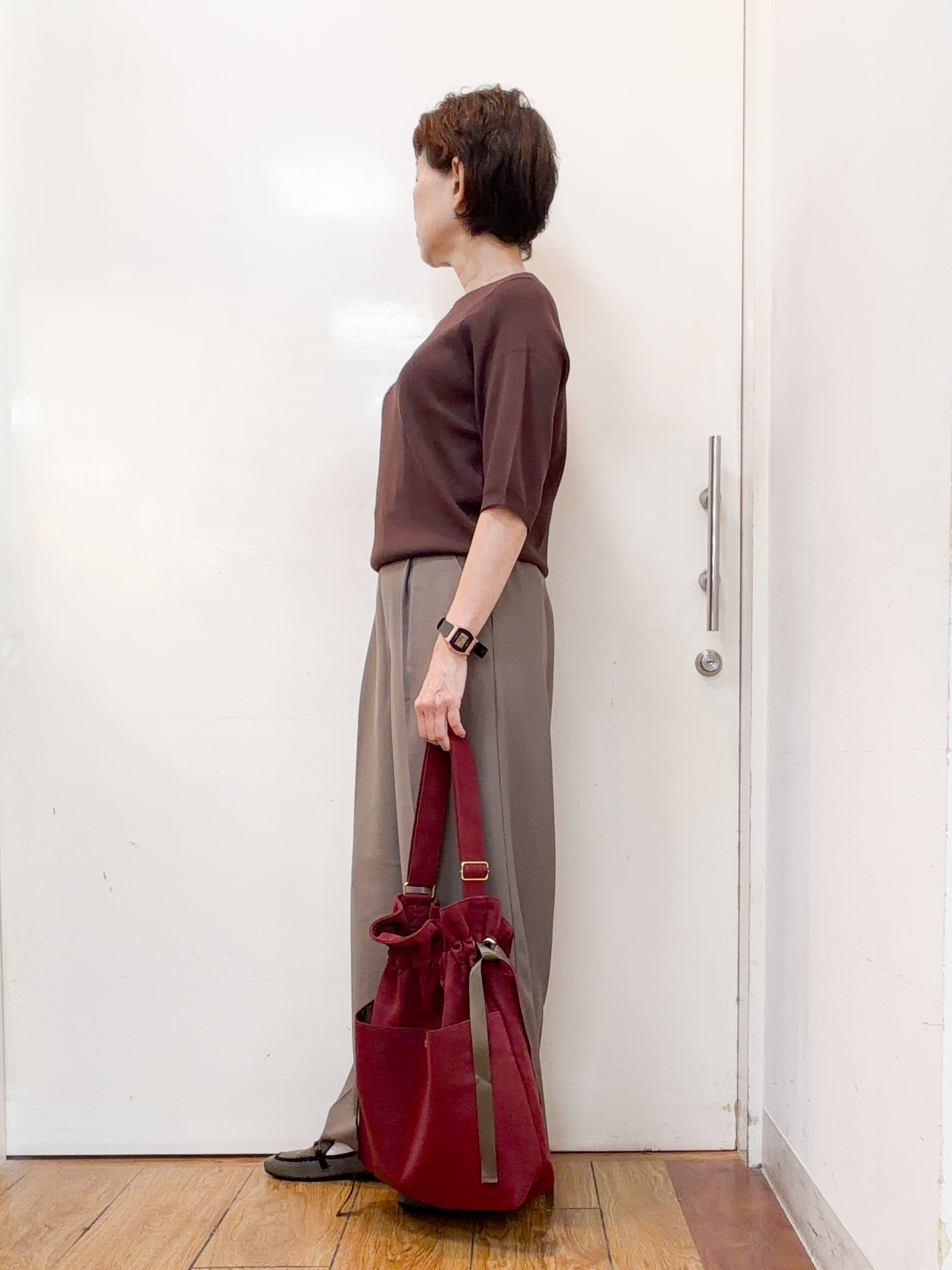 みぃさんの「SHOO･LA･RUE｜【ガンガン洗える/ひんやり/UV/毛玉になりにくい】二の腕見せない 5分袖ニット」を使ったコーディネート
