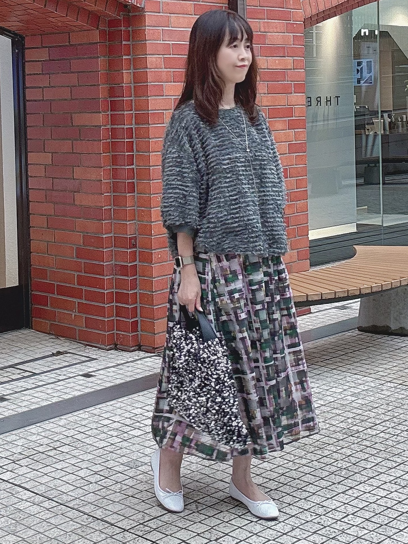 makiさんの「UNTITLED｜【秋映え/体型カバー】フェザージャガードプルオーバー」を使ったコーディネート