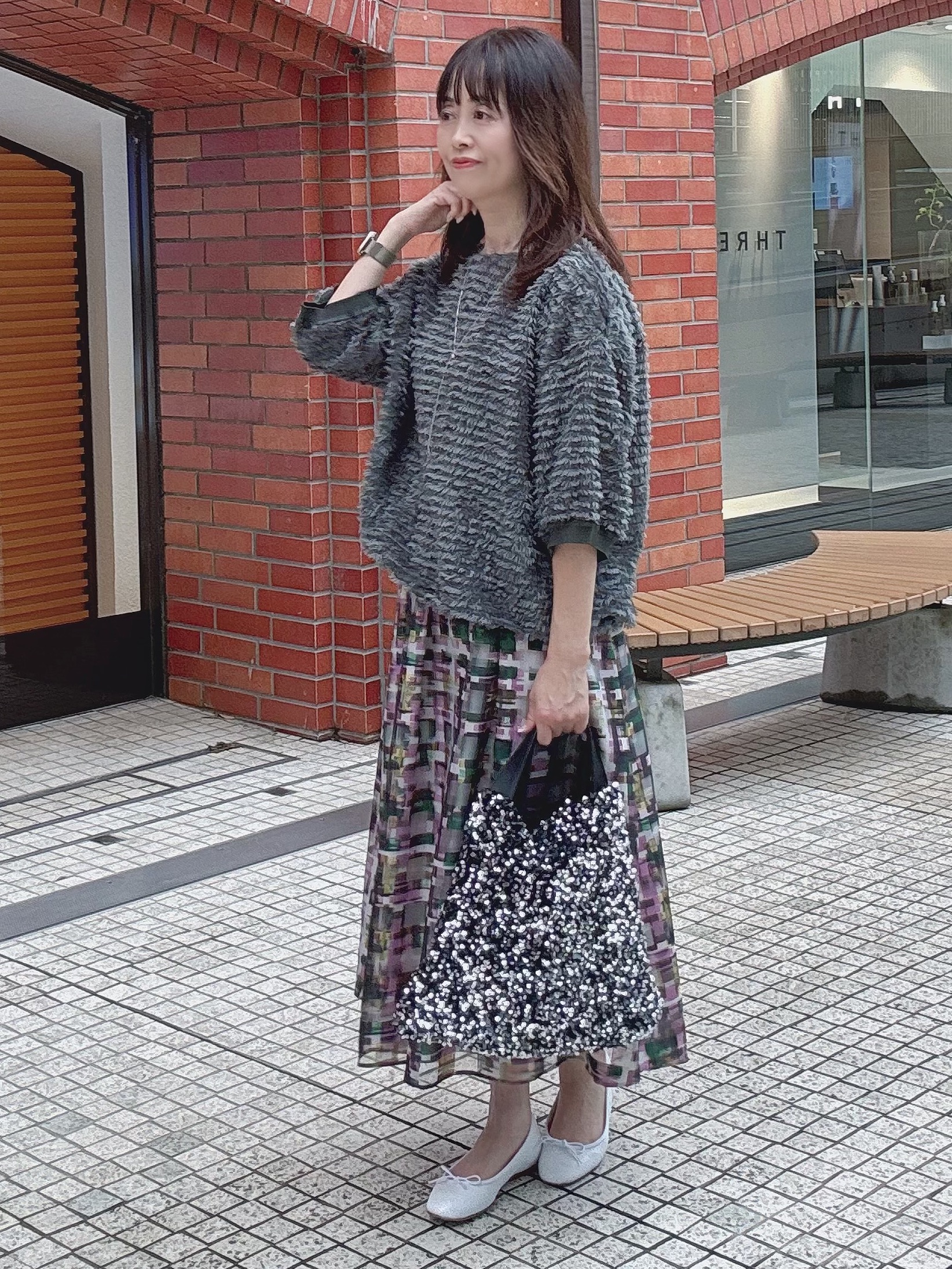 makiさんの「UNTITLED｜【秋映え/体型カバー】フェザージャガードプルオーバー」を使ったコーディネート