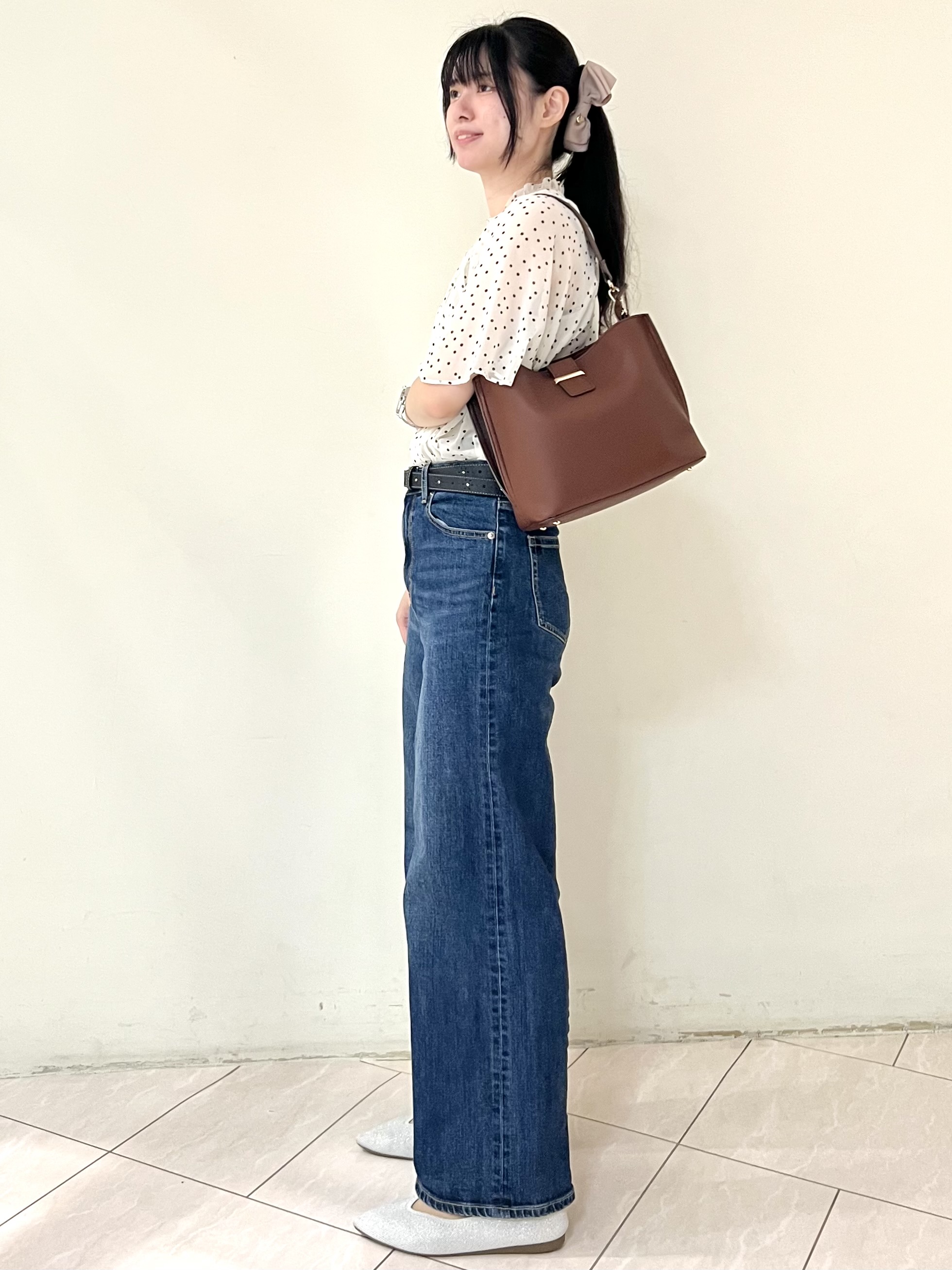 yanaさんの「Reflect｜【セットアップ／手洗い可】ドット柄シアーブラウス」を使ったコーディネート