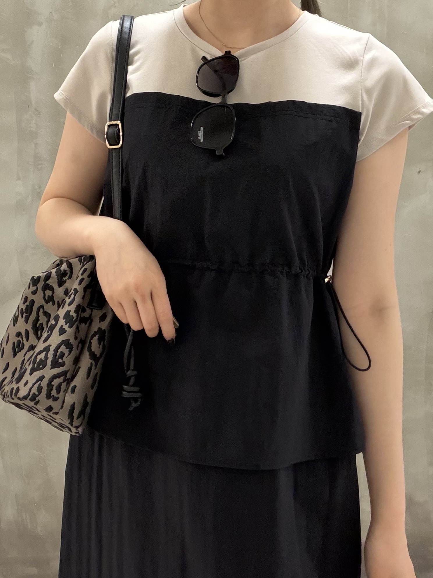 maiさんの「grove｜【低身長さんも選べる着丈・洗濯機◎】1枚で旬顔！Tシャツドッキングドロストワンピース」を使ったコーディネート