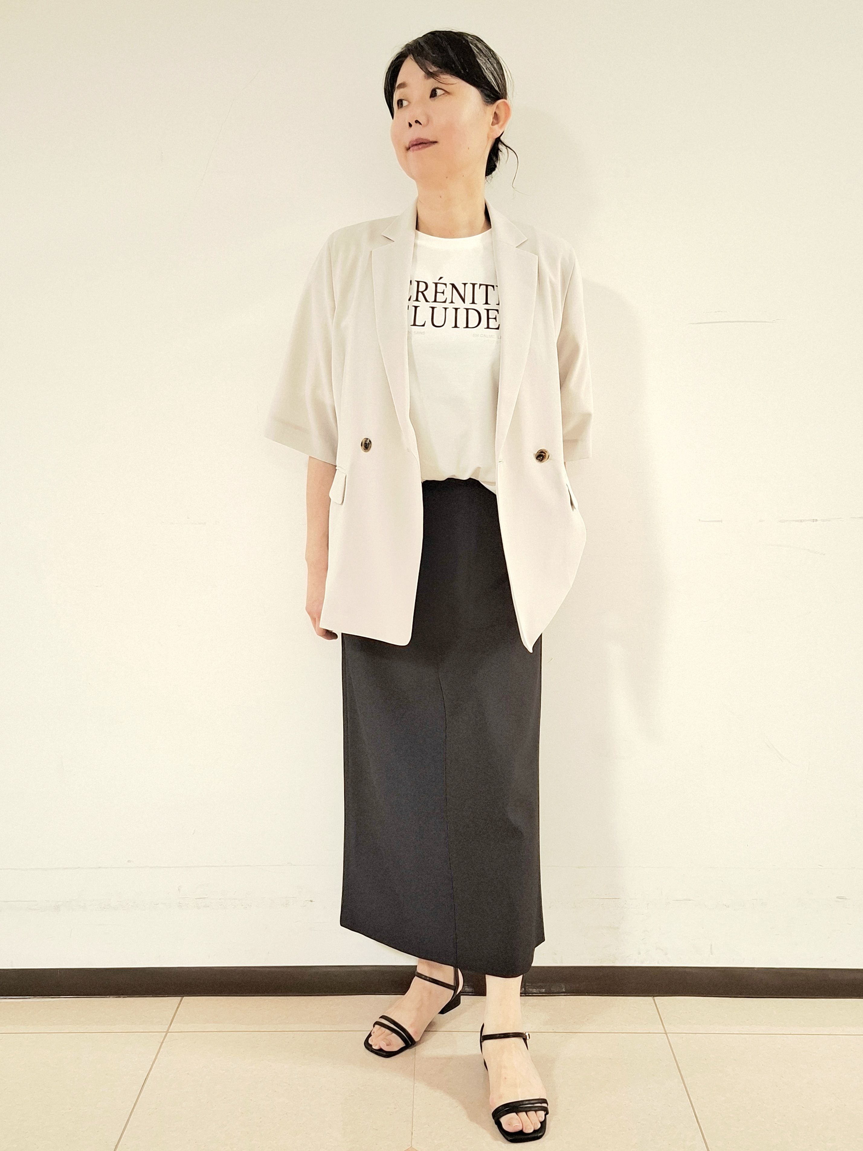ねぎさんの「UNTITLED｜【秋の通勤羽織/セットアップ可/UVカット】エアリークール半袖ジャケット」を使ったコーディネート