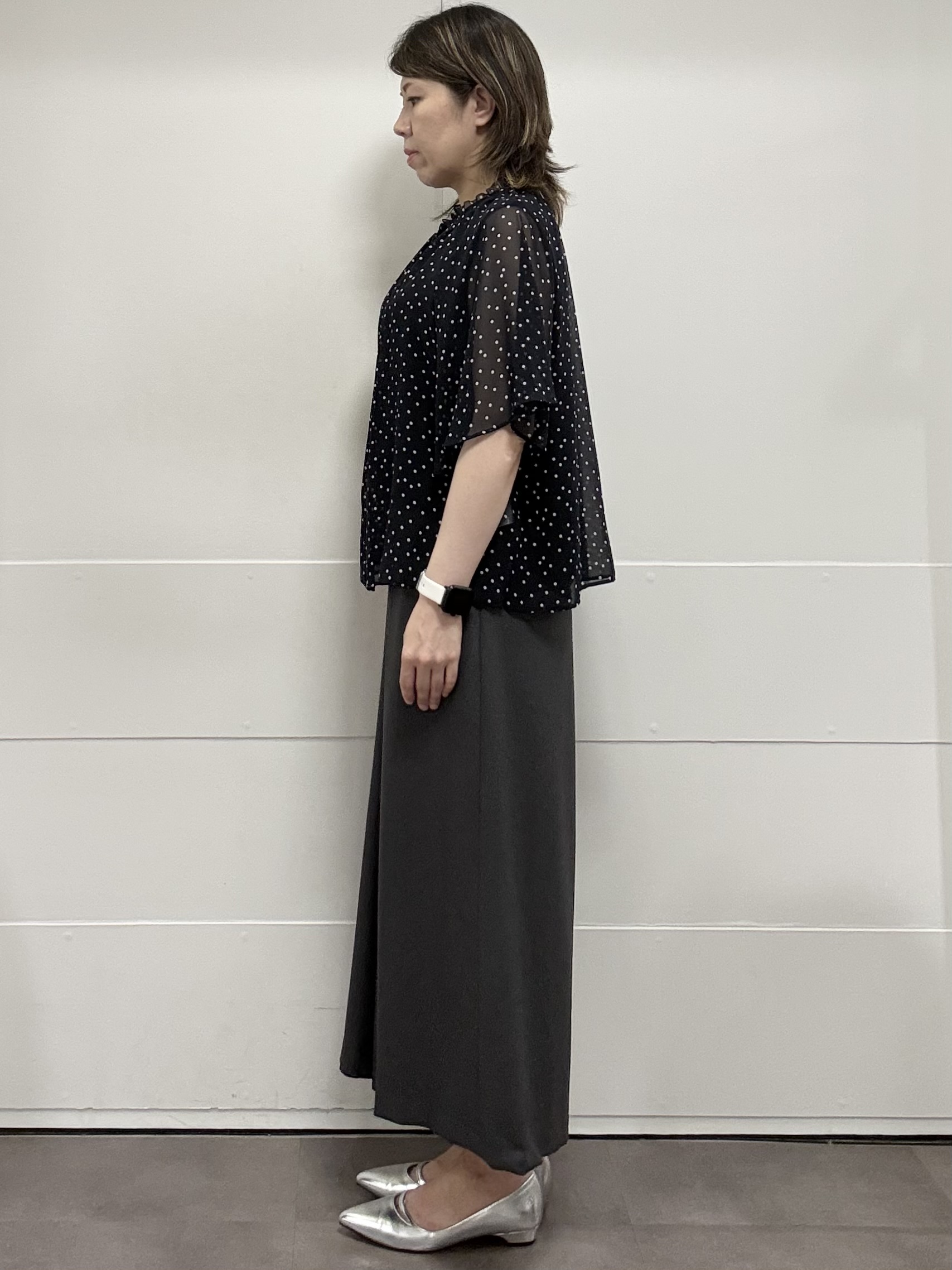 mamiさんの「Reflect｜【セットアップ／手洗い可】ドット柄シアーブラウス」を使ったコーディネート