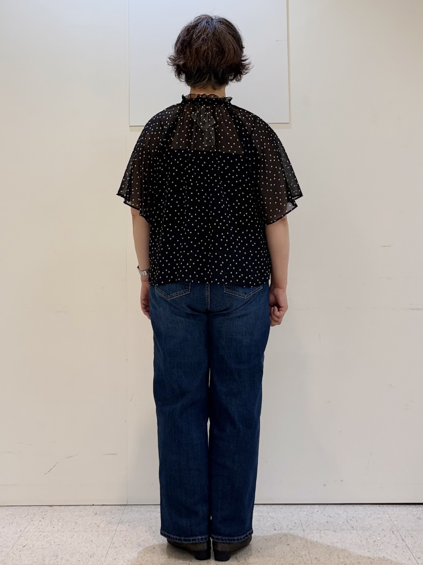 ヤスコさんの「Reflect｜【セットアップ／手洗い可】ドット柄シアーブラウス」を使ったコーディネート
