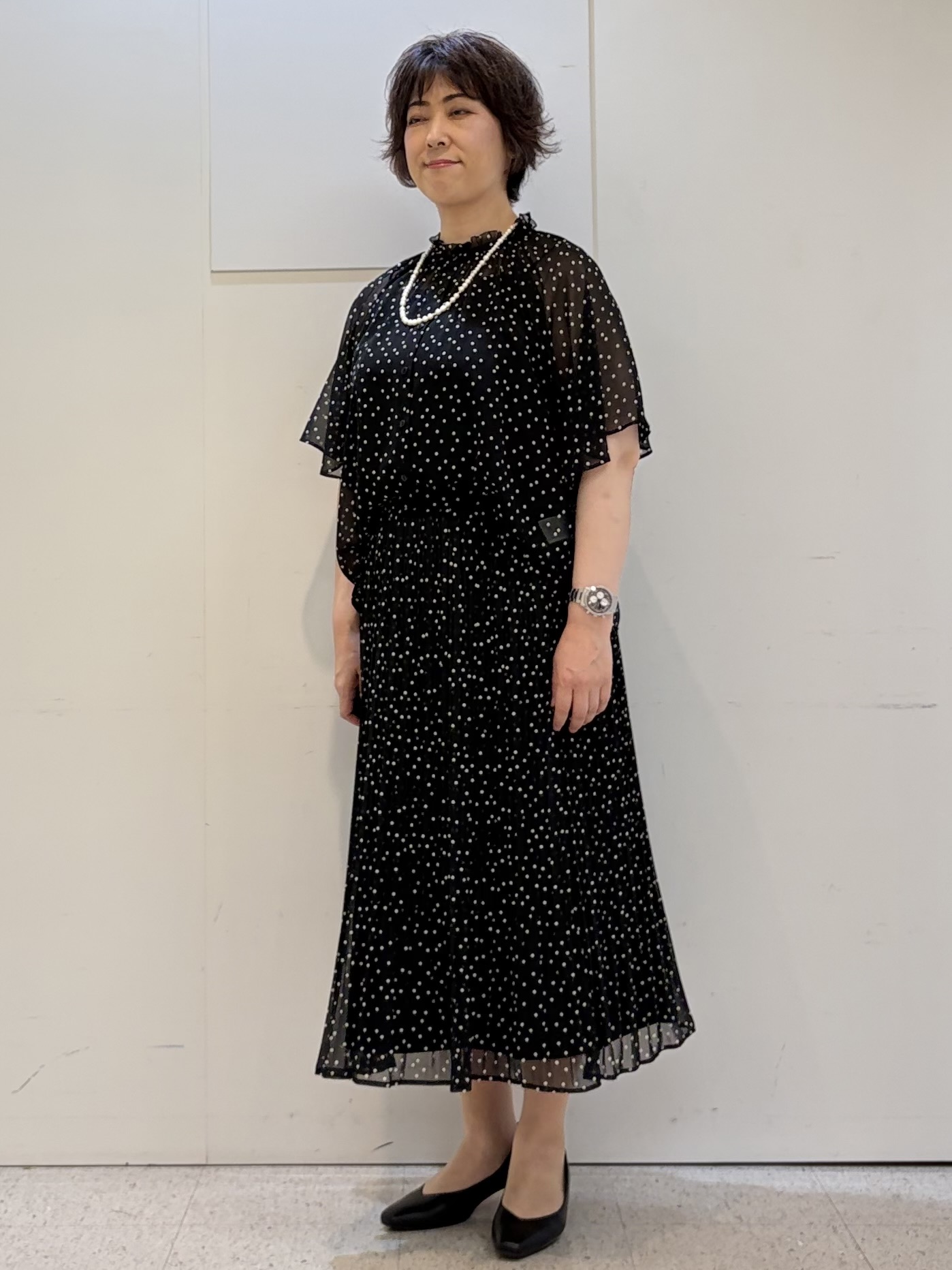 ヤスコさんの「Reflect｜【セットアップ／手洗い可】ドット柄シアーブラウス」を使ったコーディネート