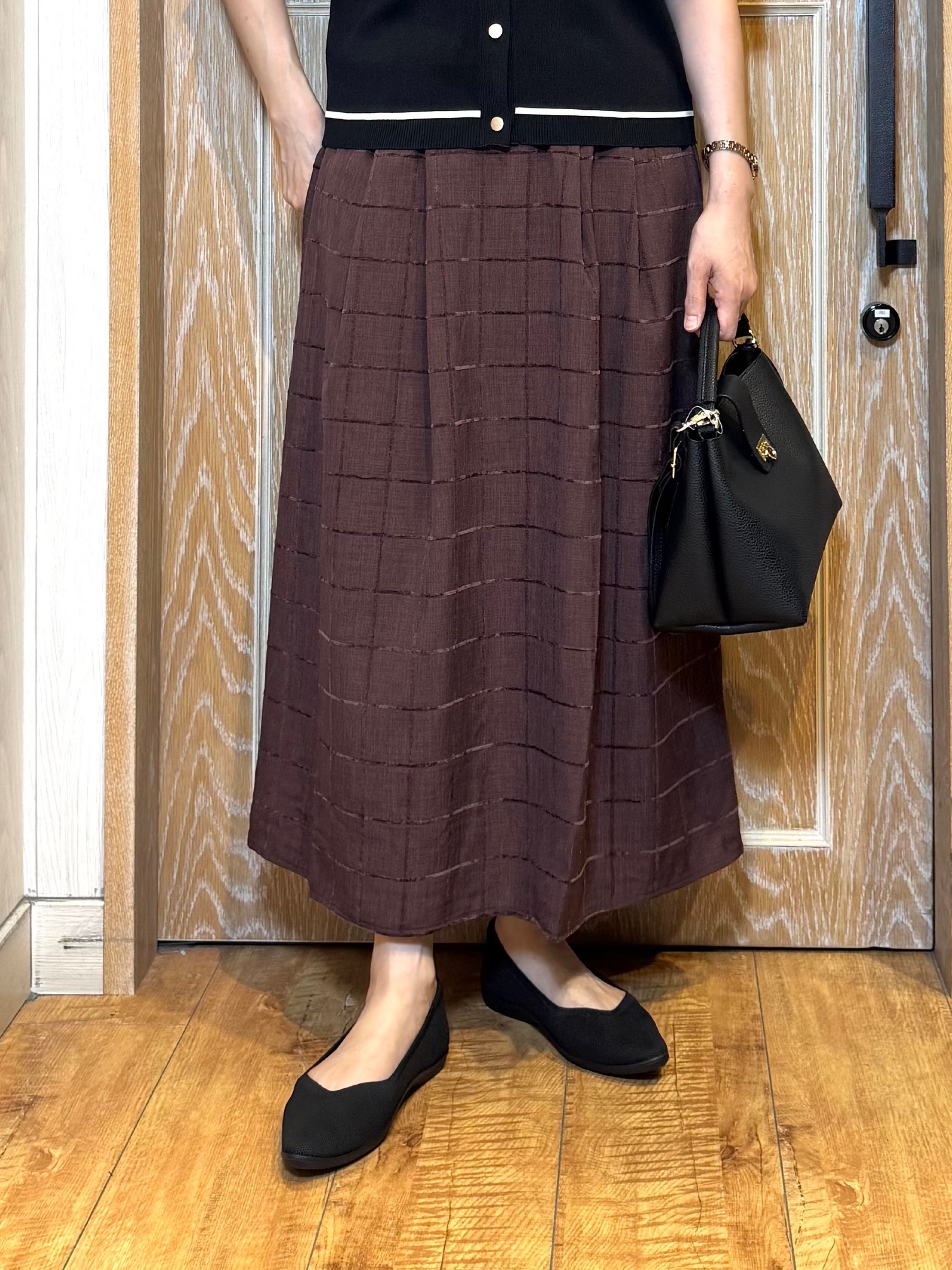 KAORIさんの「SHOO･LA･RUE｜【ひんやり/UV/S-LL/洗濯機可】毛玉になりにくい 配色5分袖カーディガン」を使ったコーディネート