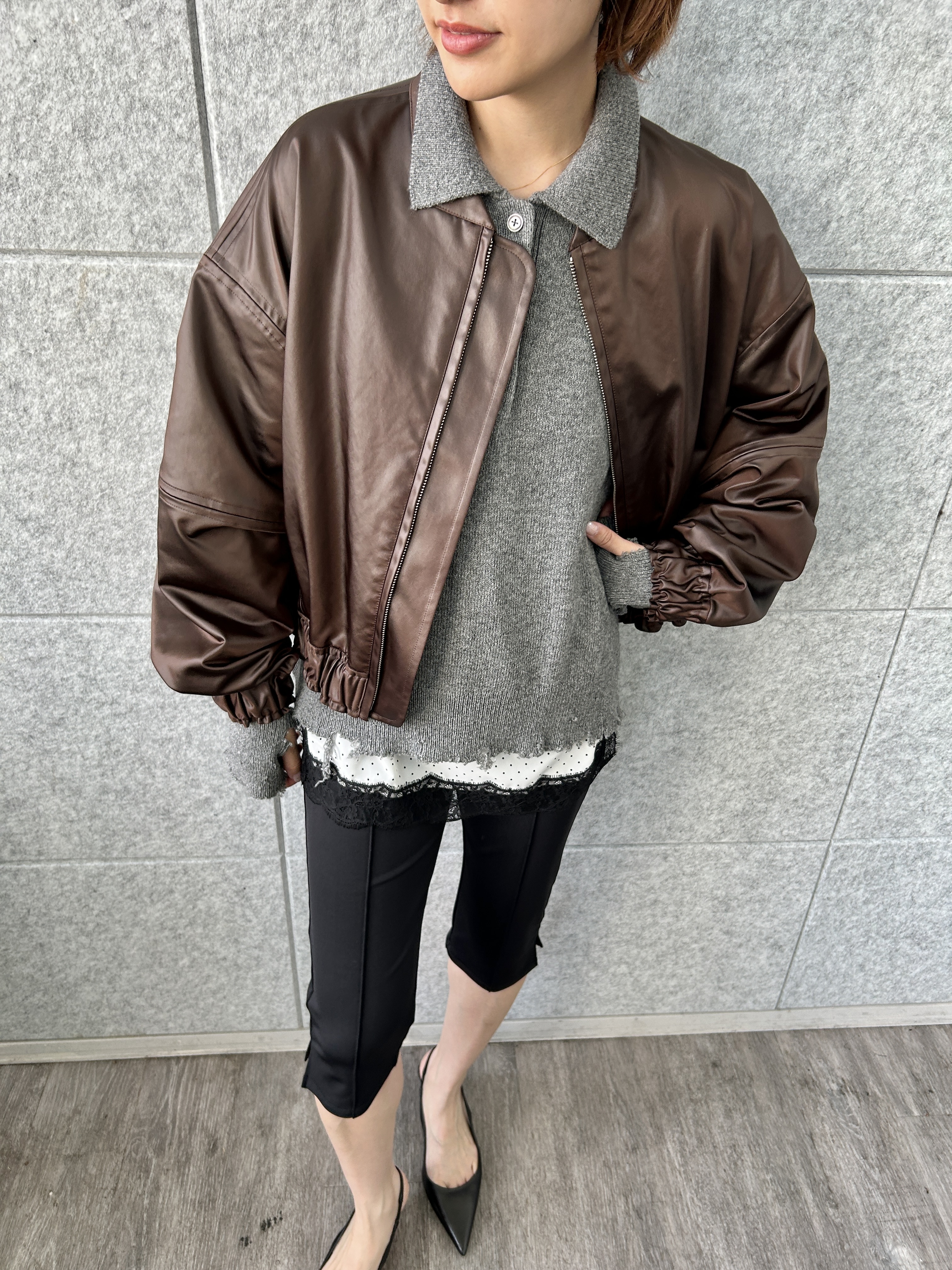 harunaさんの「CODE A｜【Re】satin bomber jacket」を使ったコーディネート