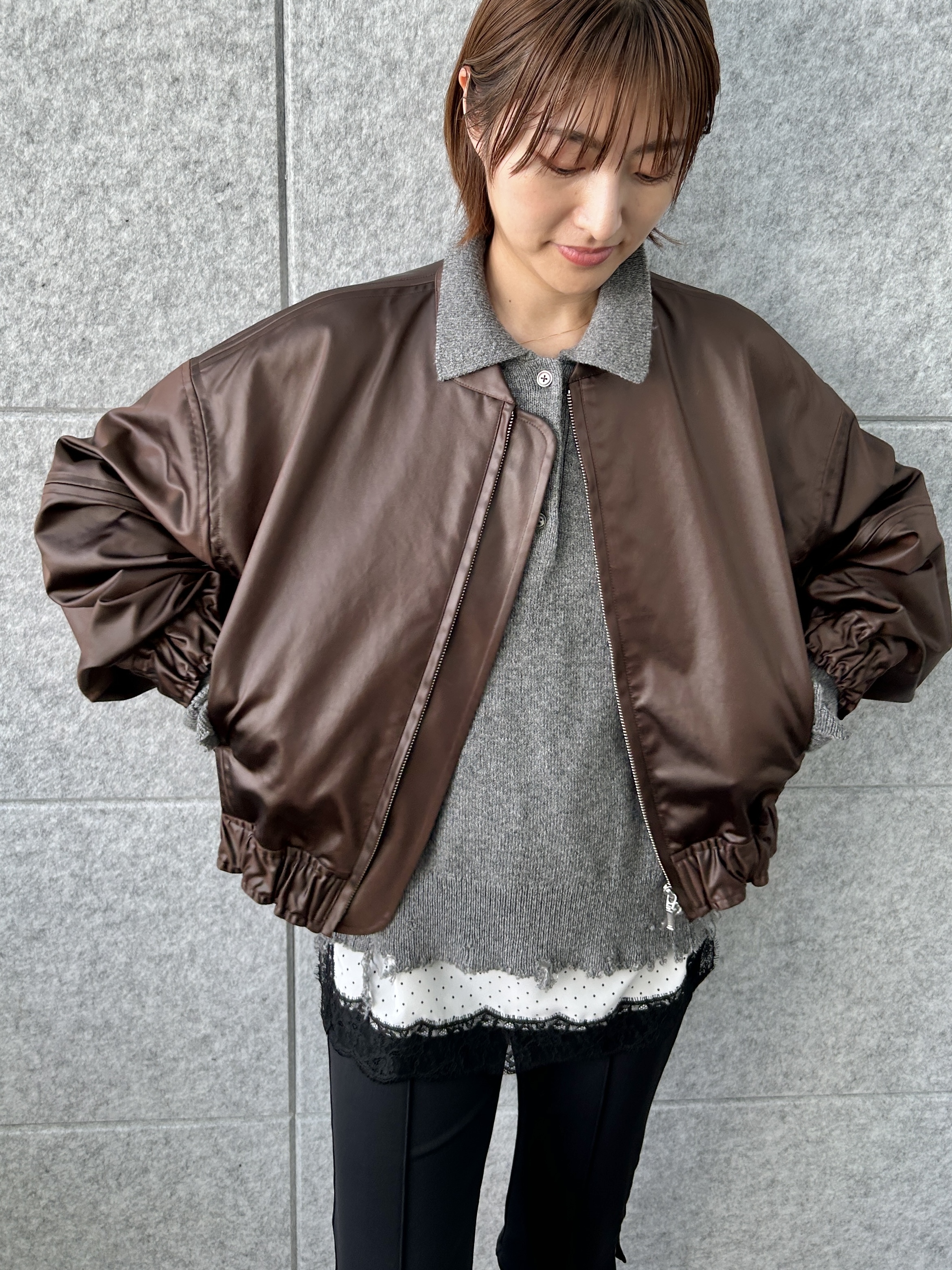 harunaさんの「CODE A｜【Re】satin bomber jacket」を使ったコーディネート