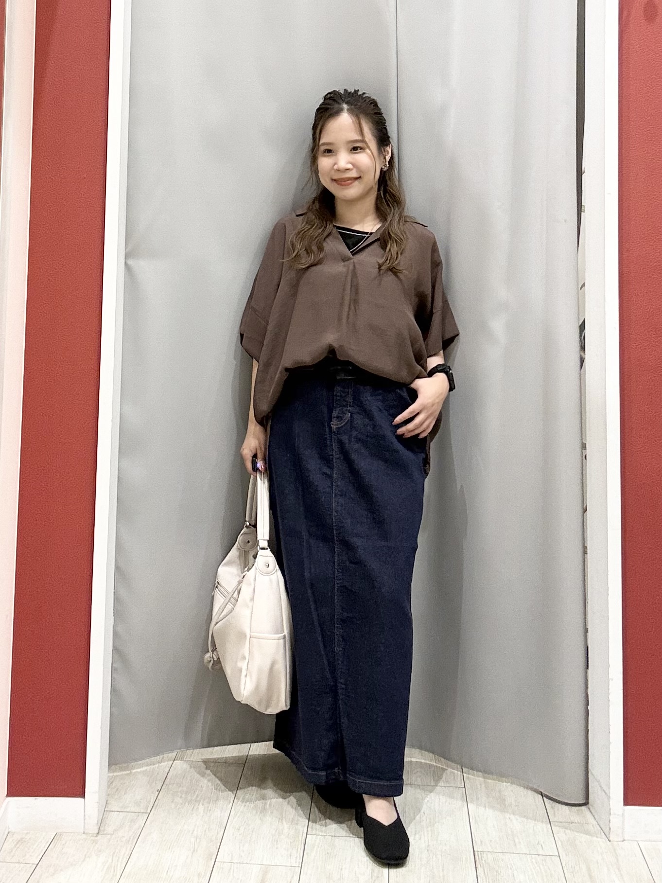 shioさんの「SHOO･LA･RUE｜【2点セット/S-LL/洗濯機可】時短でコーデ決まる スラブスキッパーシャツ＋タンクトップ」を使ったコーディネート