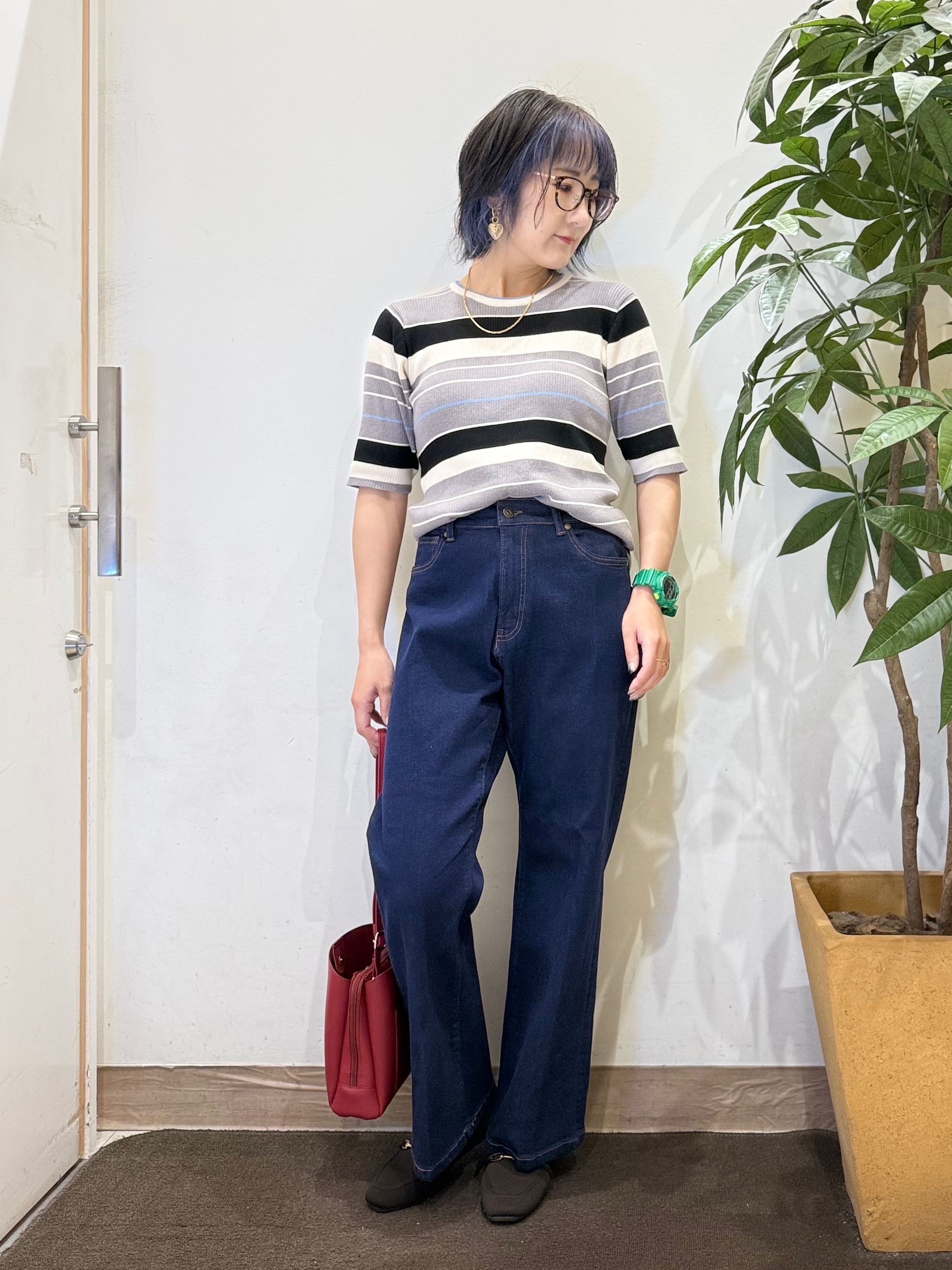 misakiさんの「SHOO･LA･RUE｜【S-LL】オンオフ着られる マルチボーダーリブニット」を使ったコーディネート