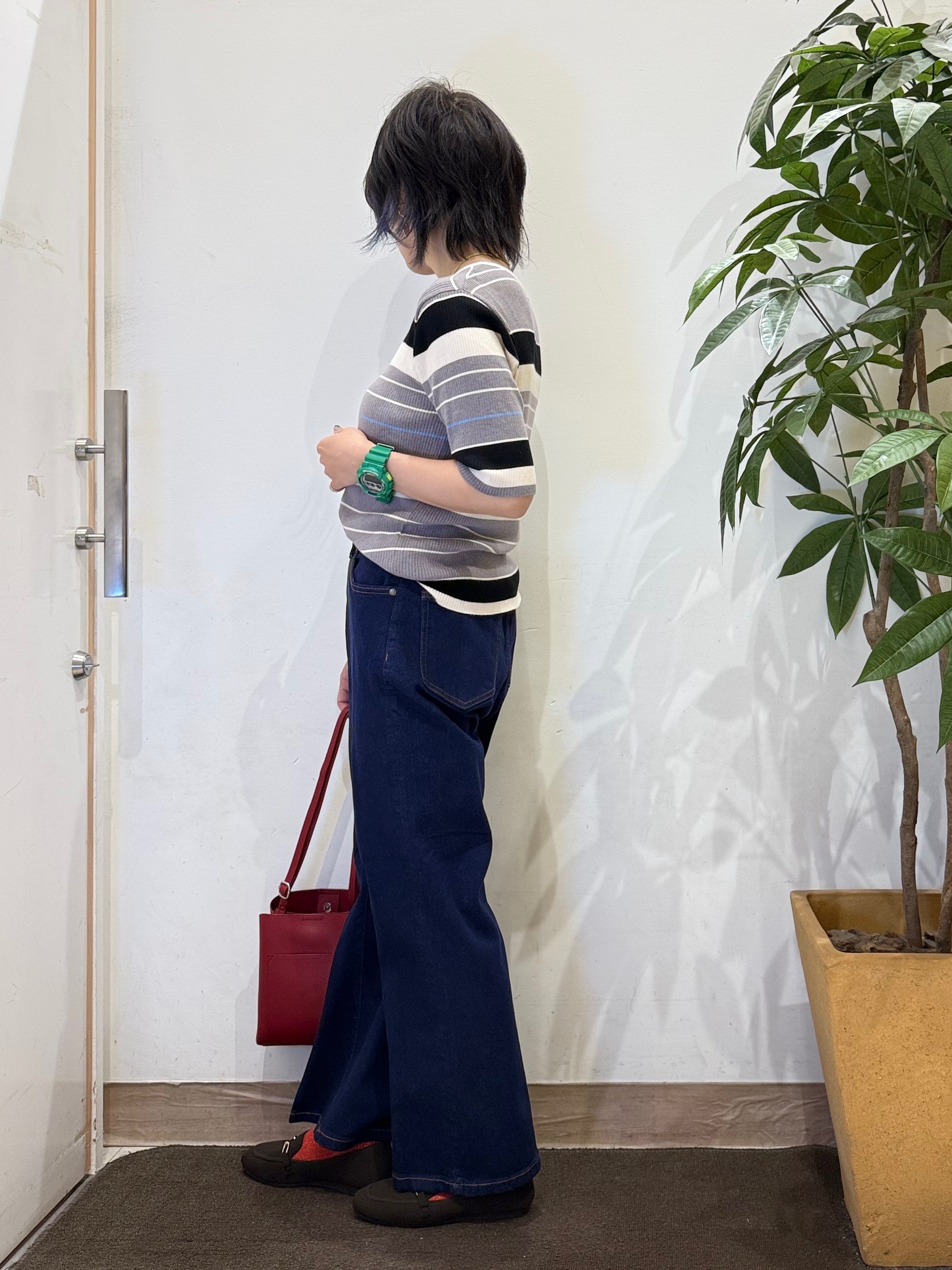 misakiさんの「SHOO･LA･RUE｜【S-LL】オンオフ着られる マルチボーダーリブニット」を使ったコーディネート