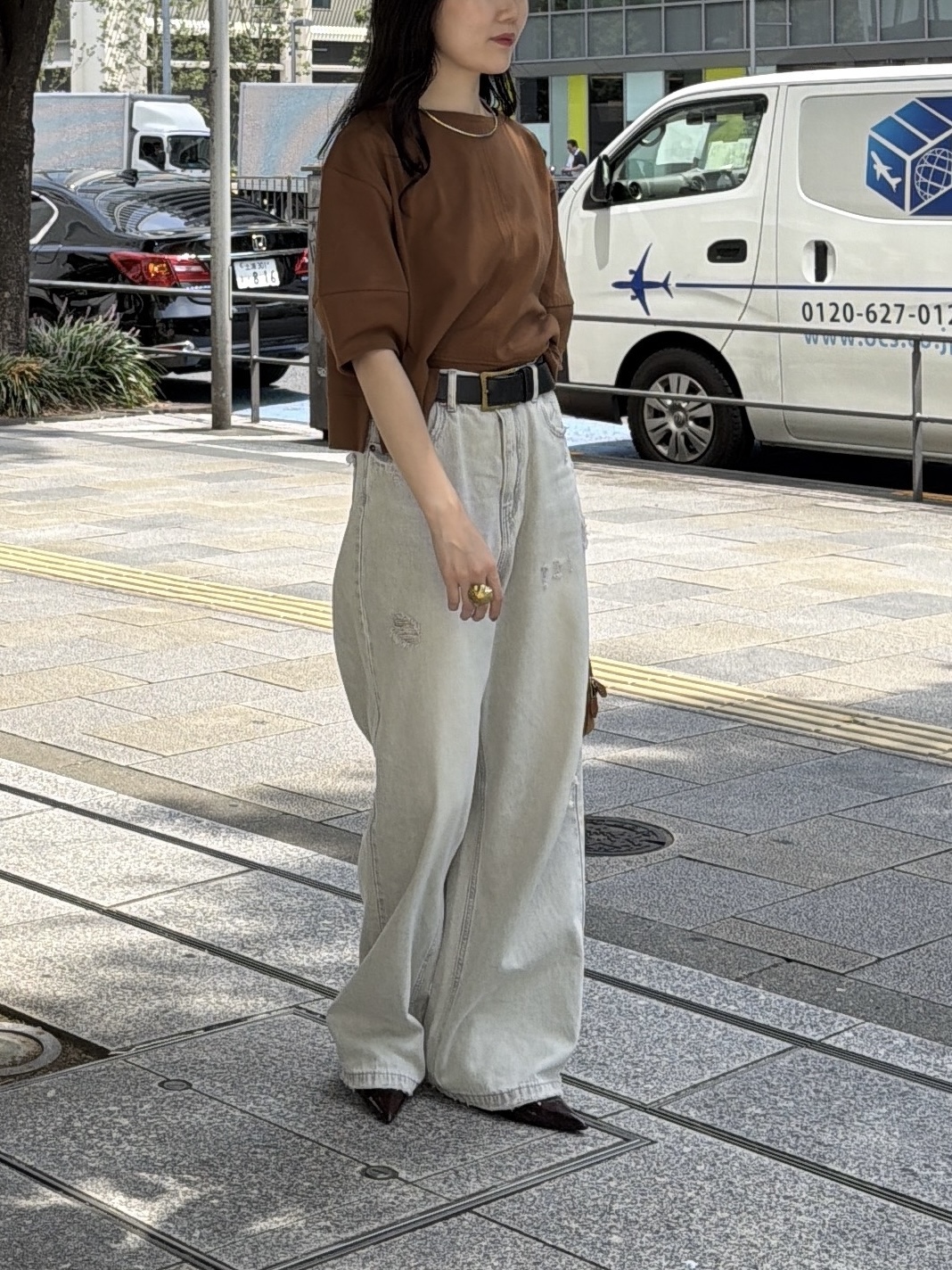 rinaさんの「INDIVI｜ハーフスリーブフォルムカットソー【接触冷感／新色追加】」を使ったコーディネート