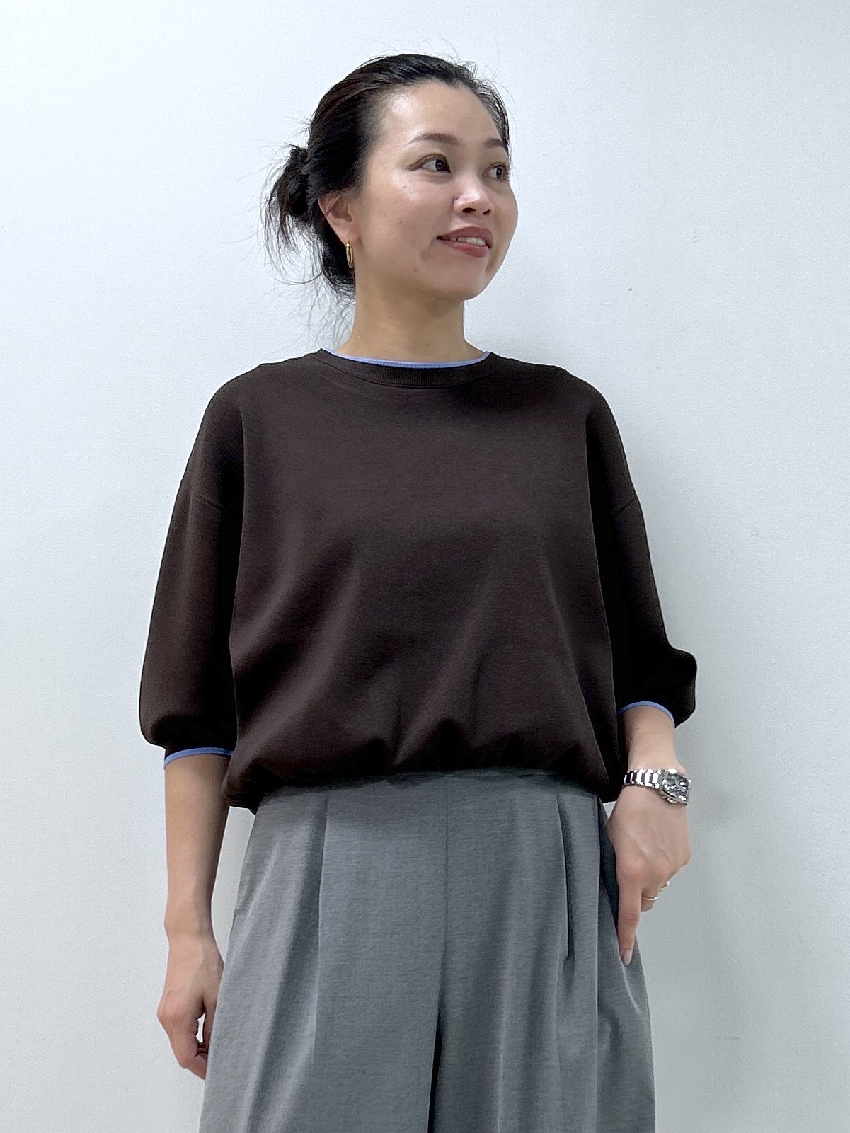 Kaiさんの「Dessin｜【UVカット/マシンウォッシャブル】6分袖配色ニット」を使ったコーディネート