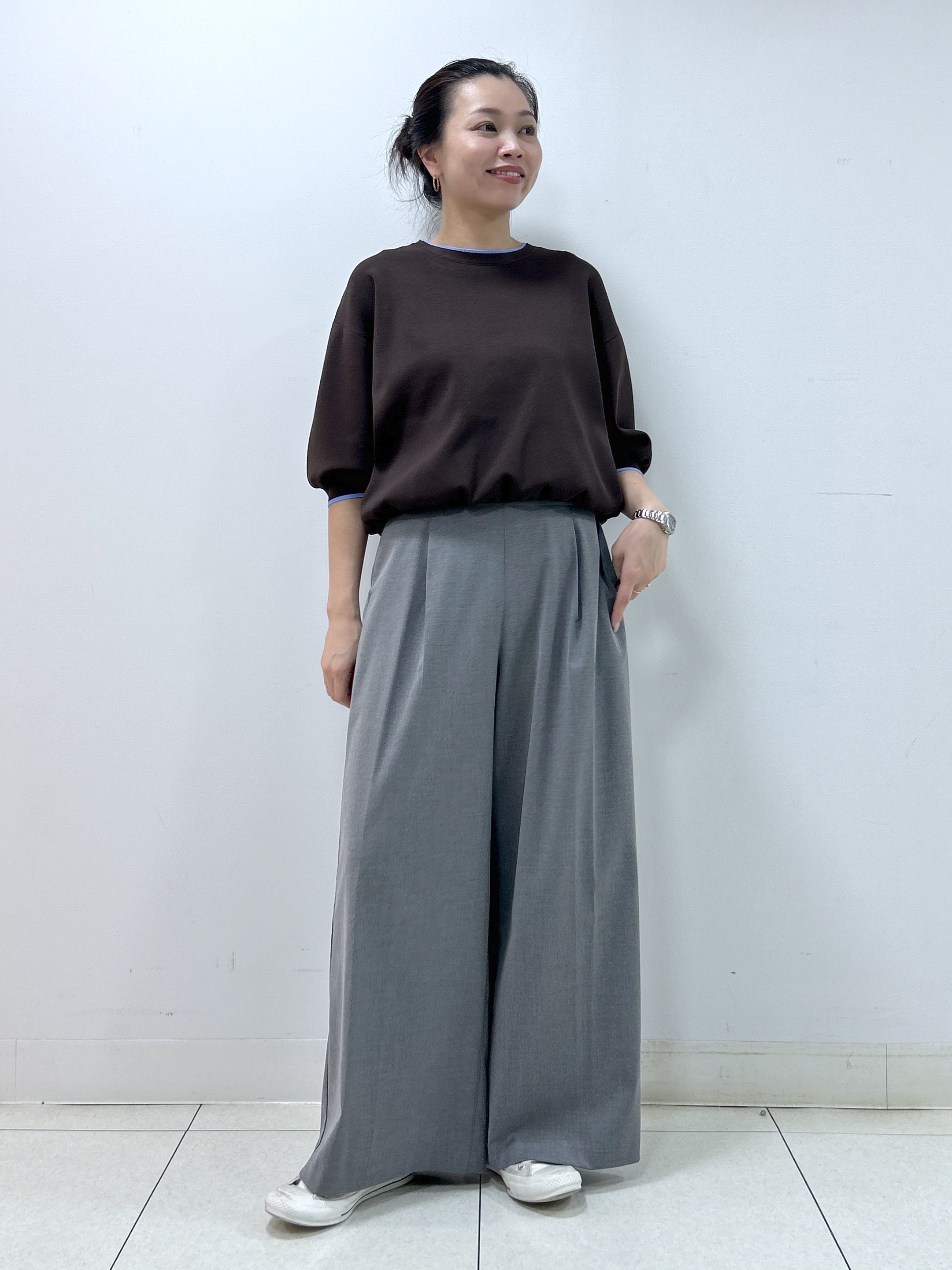 Kaiさんの「Dessin｜【UVカット/マシンウォッシャブル】6分袖配色ニット」を使ったコーディネート