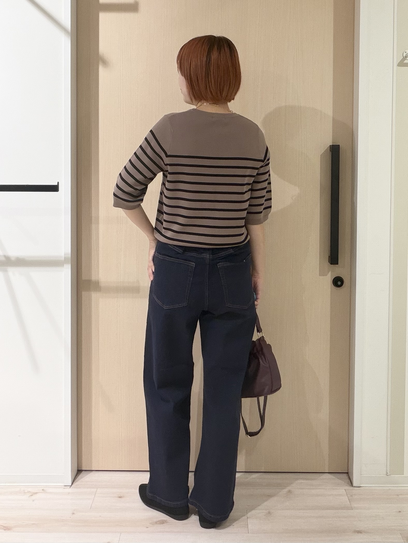 ひらしーさんの「SHOO･LA･RUE｜【ガンガン洗える/ひんやり/UV/毛玉になりにくい】二の腕見せない 5分袖ニット」を使ったコーディネート