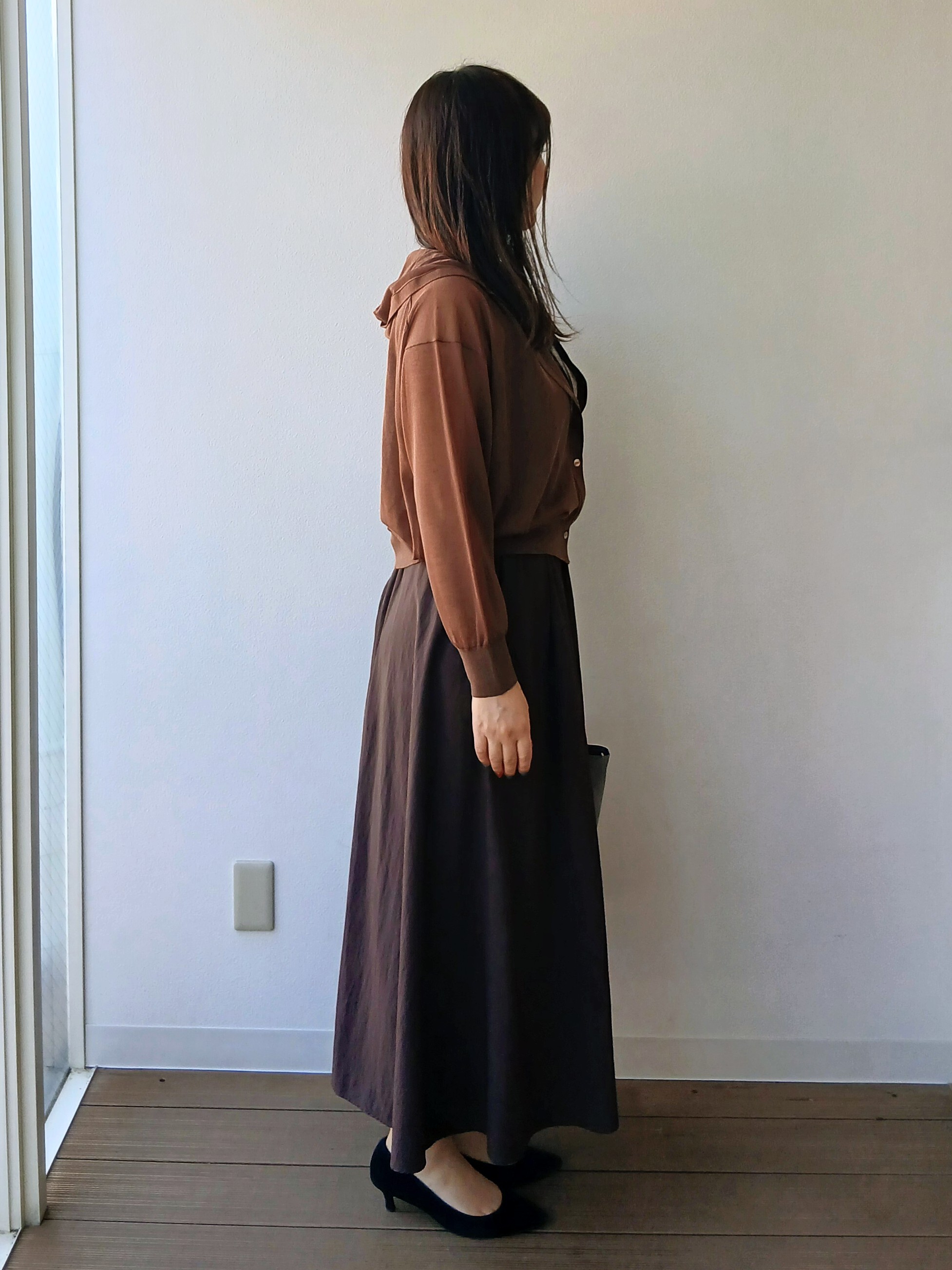なみきさんの「UNTITLED｜【秋羽織／洗える／シアー】フーディー カーディガンニット」を使ったコーディネート