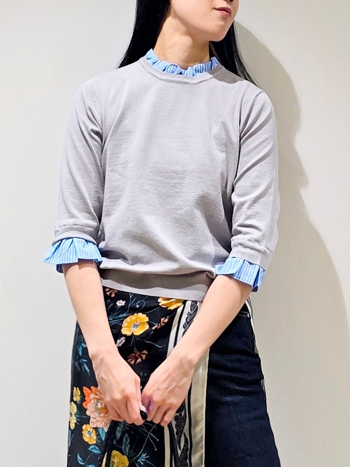 mochiさんの「index｜【UVケア／遮熱性】フリルドッキングニット《洗濯機OK》」を使ったコーディネート