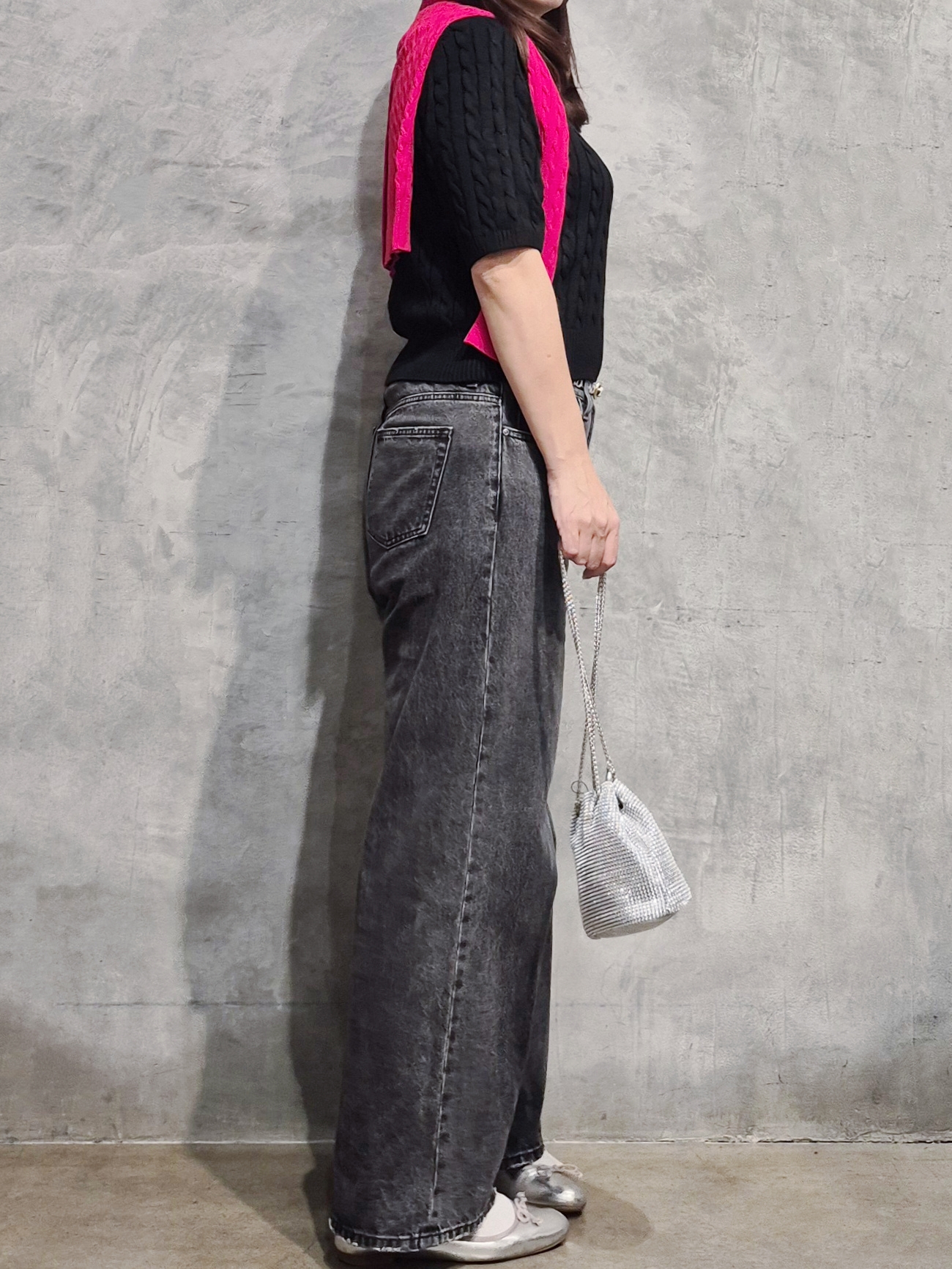 ひさえさんの「THE SHOP TK｜POLO BCS/ケーブルクルーカーディガン」を使ったコーディネート