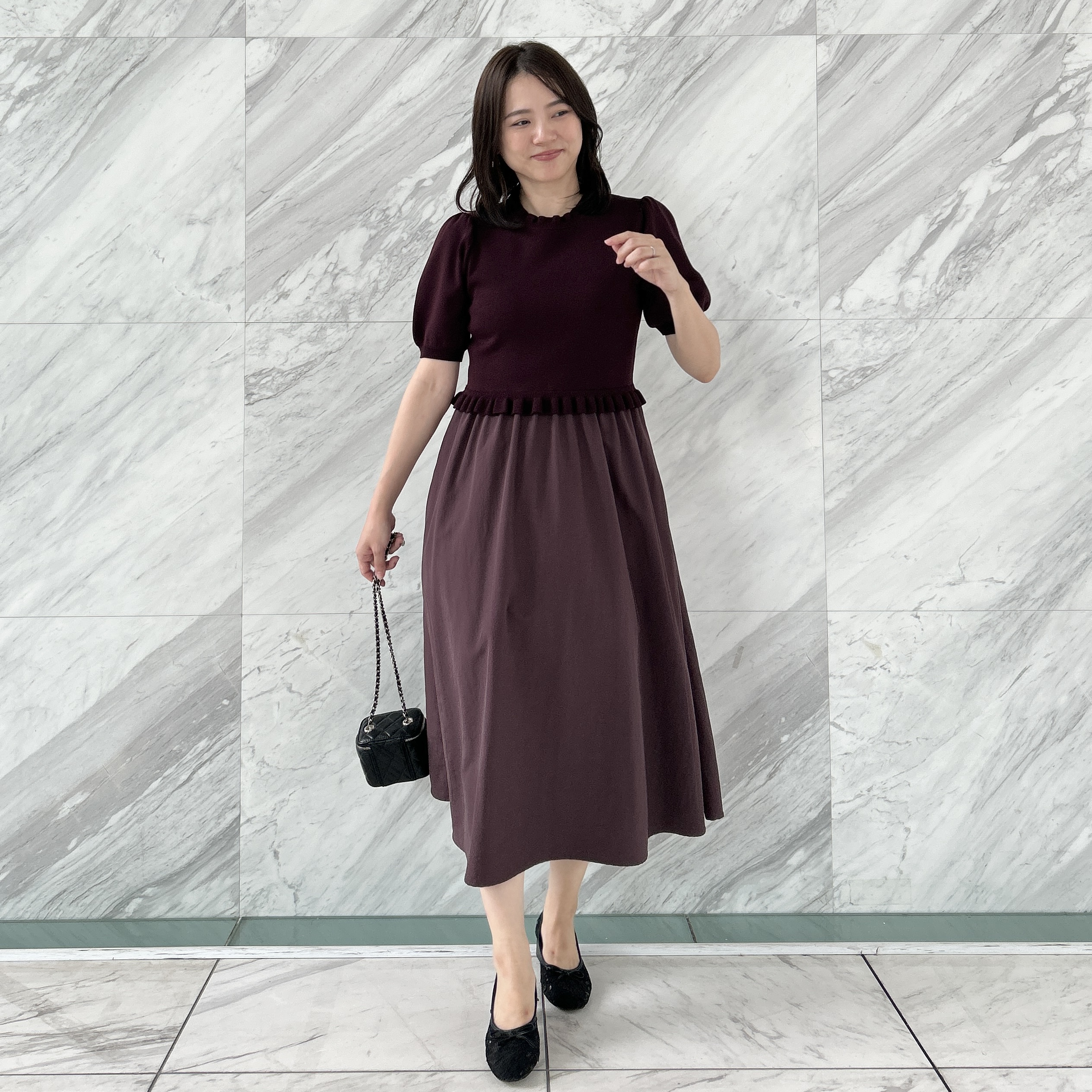 shinoさんの「Couture brooch｜【ほんのり甘い】フリルニット ドッキングワンピース【洗濯機可】」を使ったコーディネート