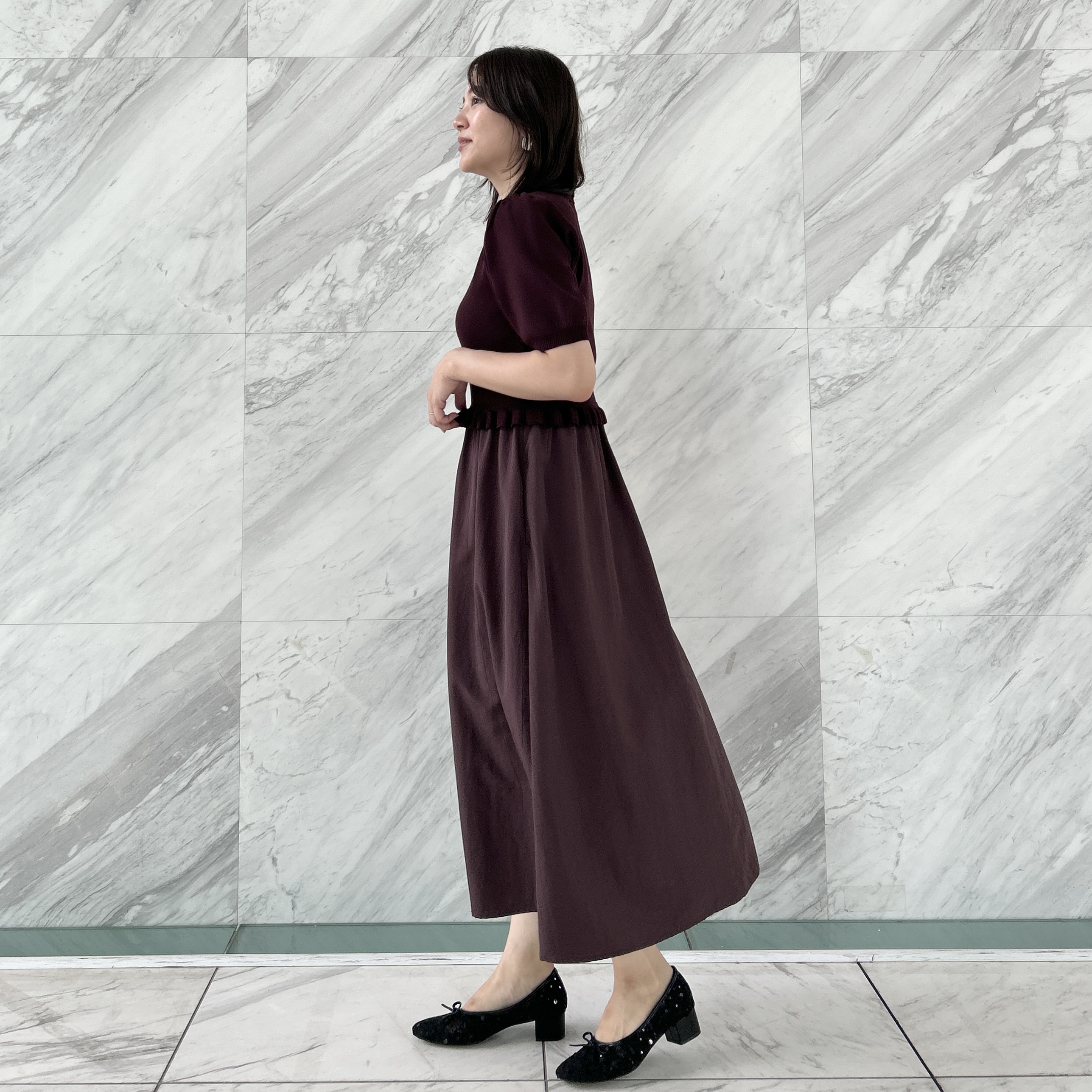 shinoさんの「Couture brooch｜【ほんのり甘い】フリルニット ドッキングワンピース【洗濯機可】」を使ったコーディネート
