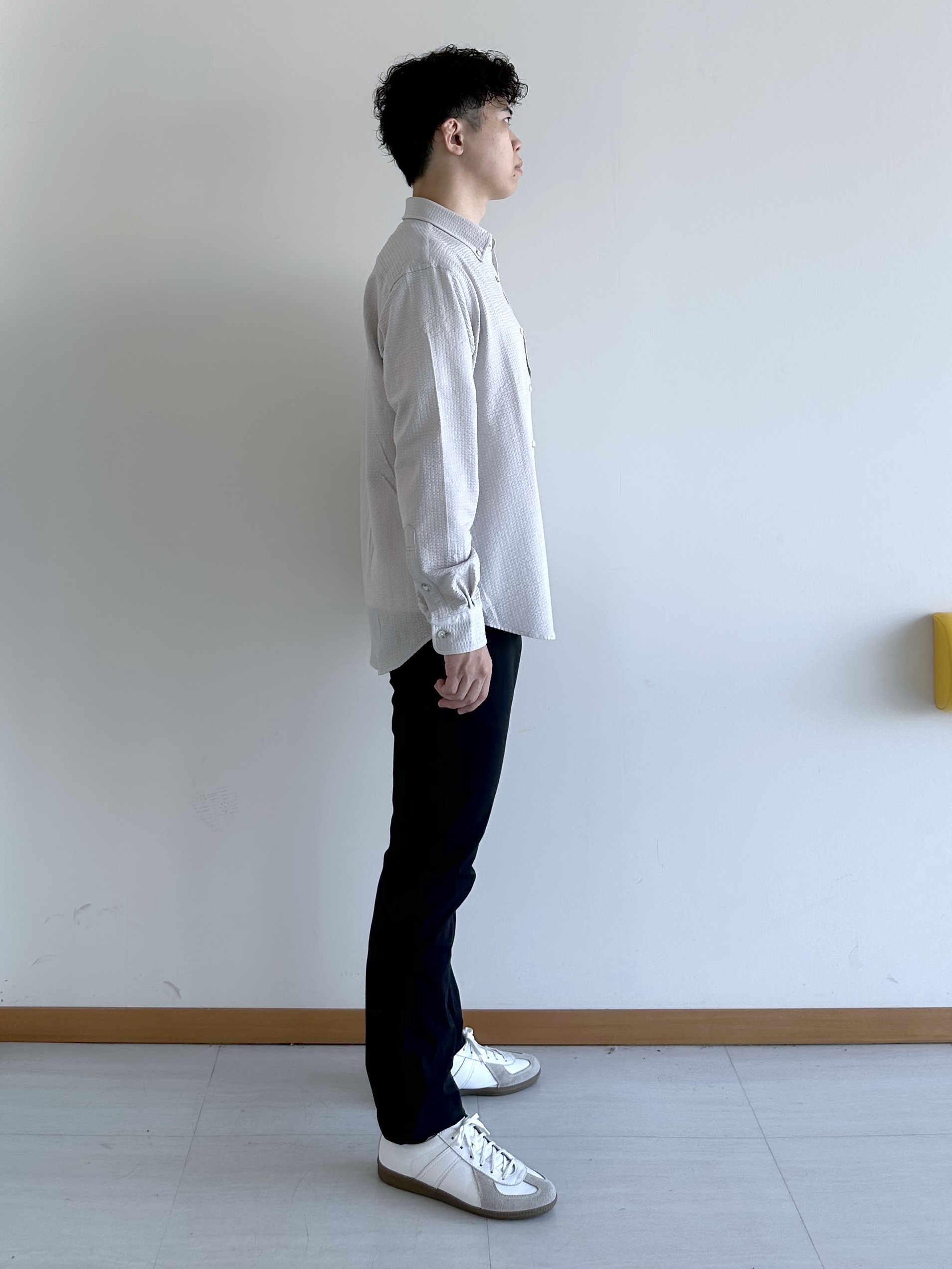 イッシーさんの「TAKEO KIKUCHI｜【抗菌防臭/シーズンレス】シアサッカー ジャージシャツ」を使ったコーディネート