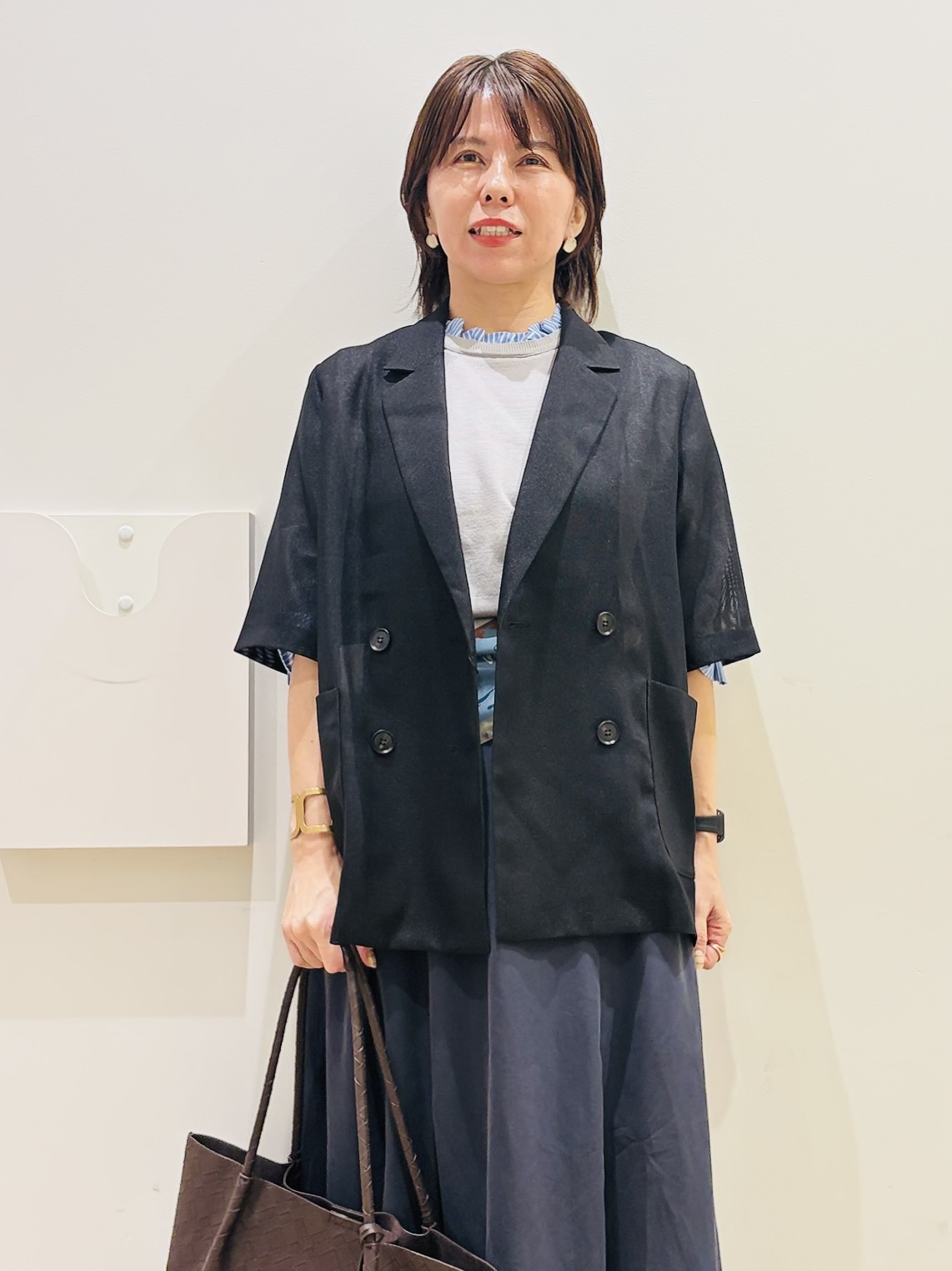 YUKOさんの「index｜メッシュテーラードジャケット／チェック柄アソート【洗濯機OK】」を使ったコーディネート